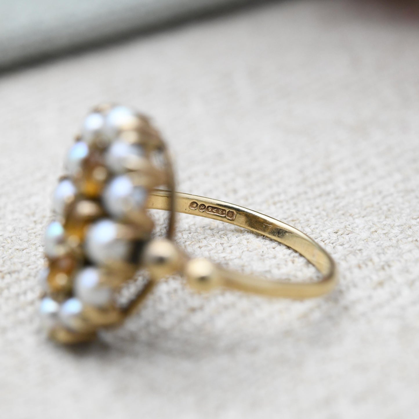 Vintage 9ct Gold Citrine and Pearl Statement Cluster Ring 2003 - Mid-Century Victorian Revival Antique Style | UK Size - 0 | US Size - 7 1/4