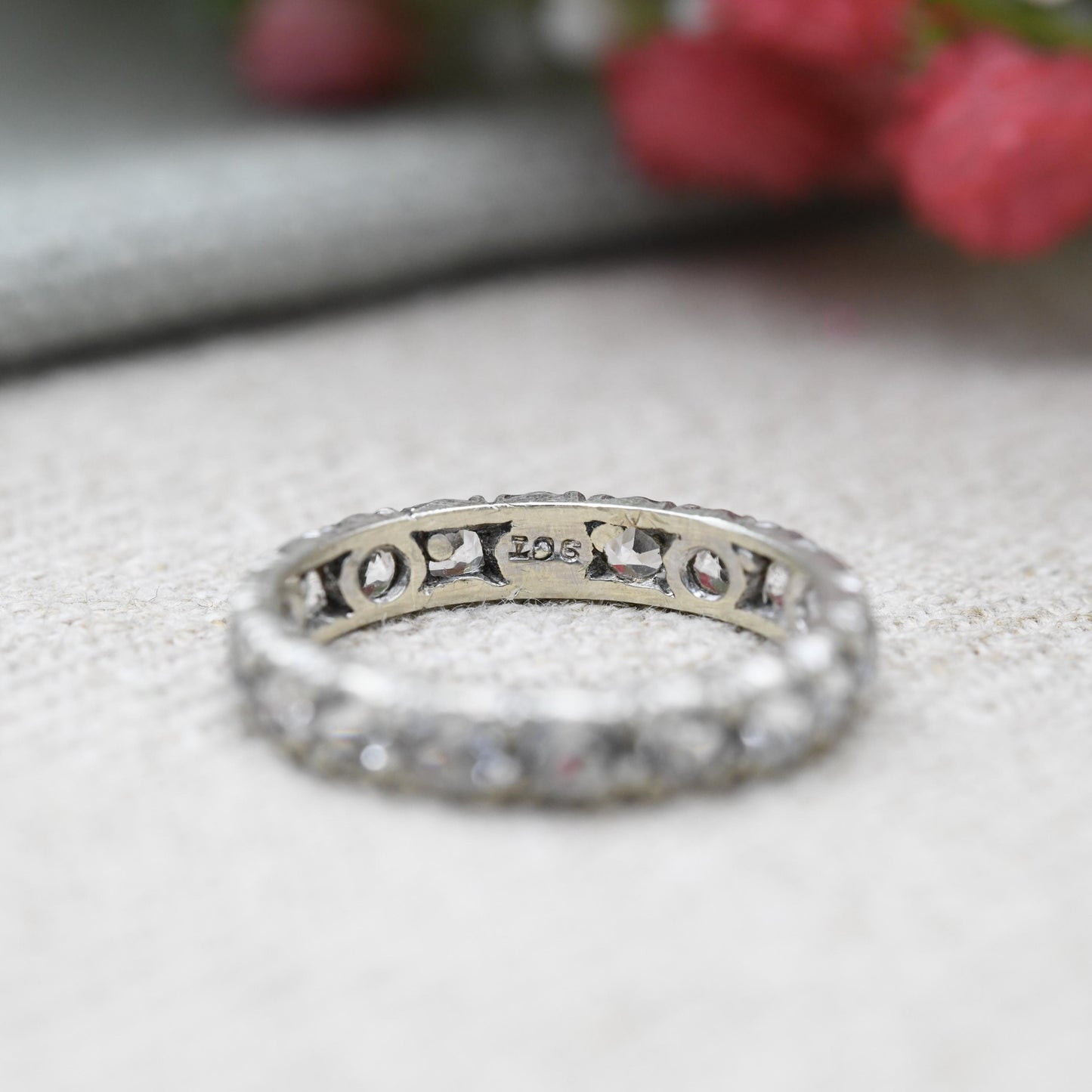 Antique 9ct White Gold Eternity Ring with Clear Stones - UK Size - L | US Size - 5 3/4