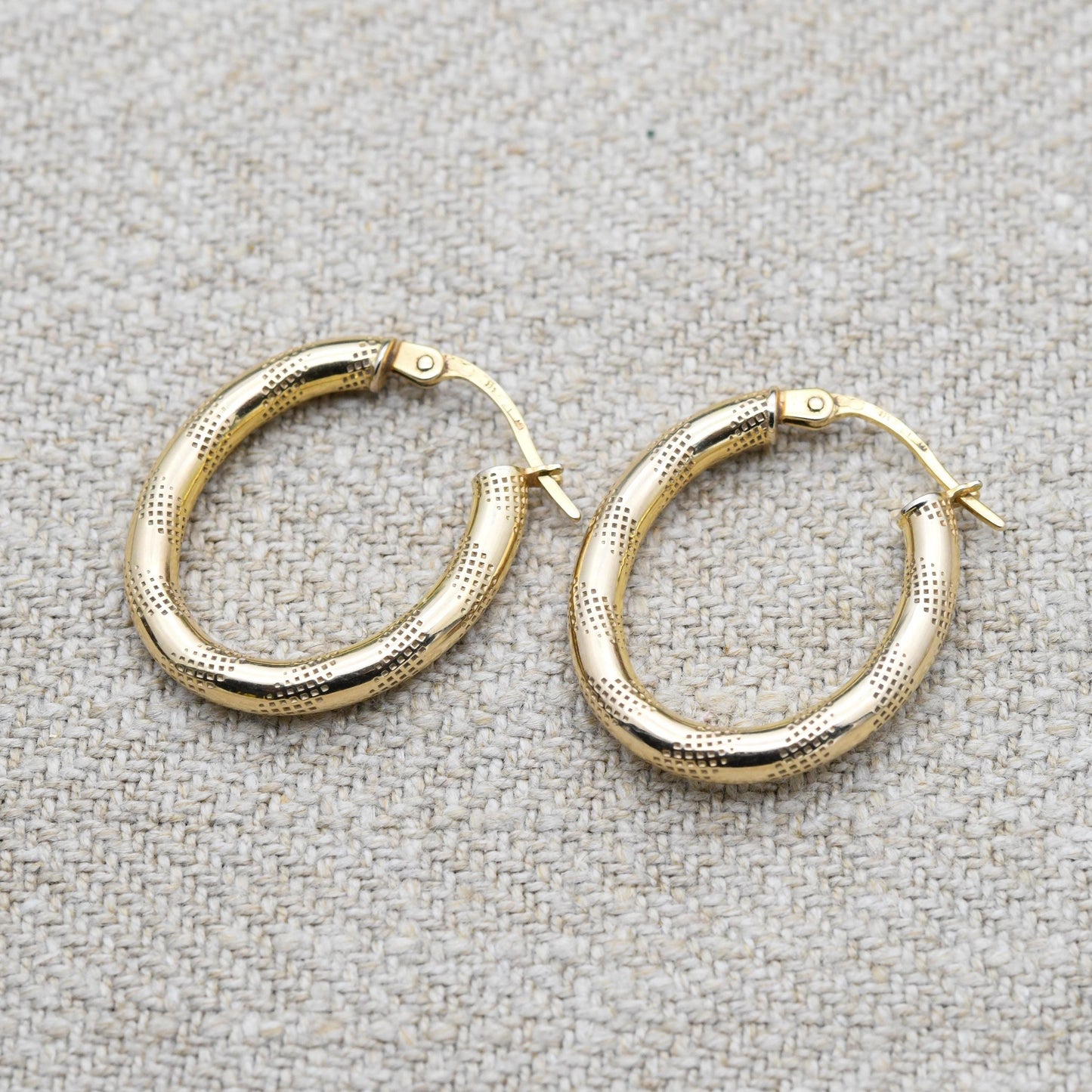 9ct Gold Hoop Earrings - Textured Design | Hollow Hoops | Yellow Gold | Pretty Gold Jewellery Gift for Her
