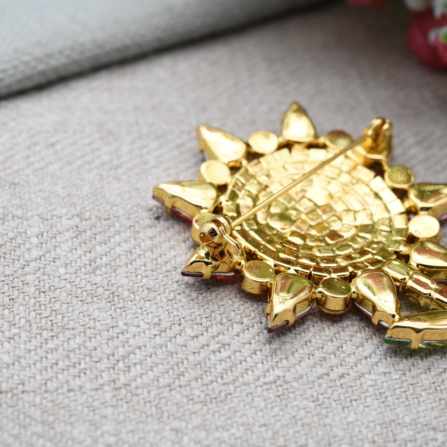Butler & Wilson Happy Flower Brooch Gold Tone with Multicolour Austrian Crystals
