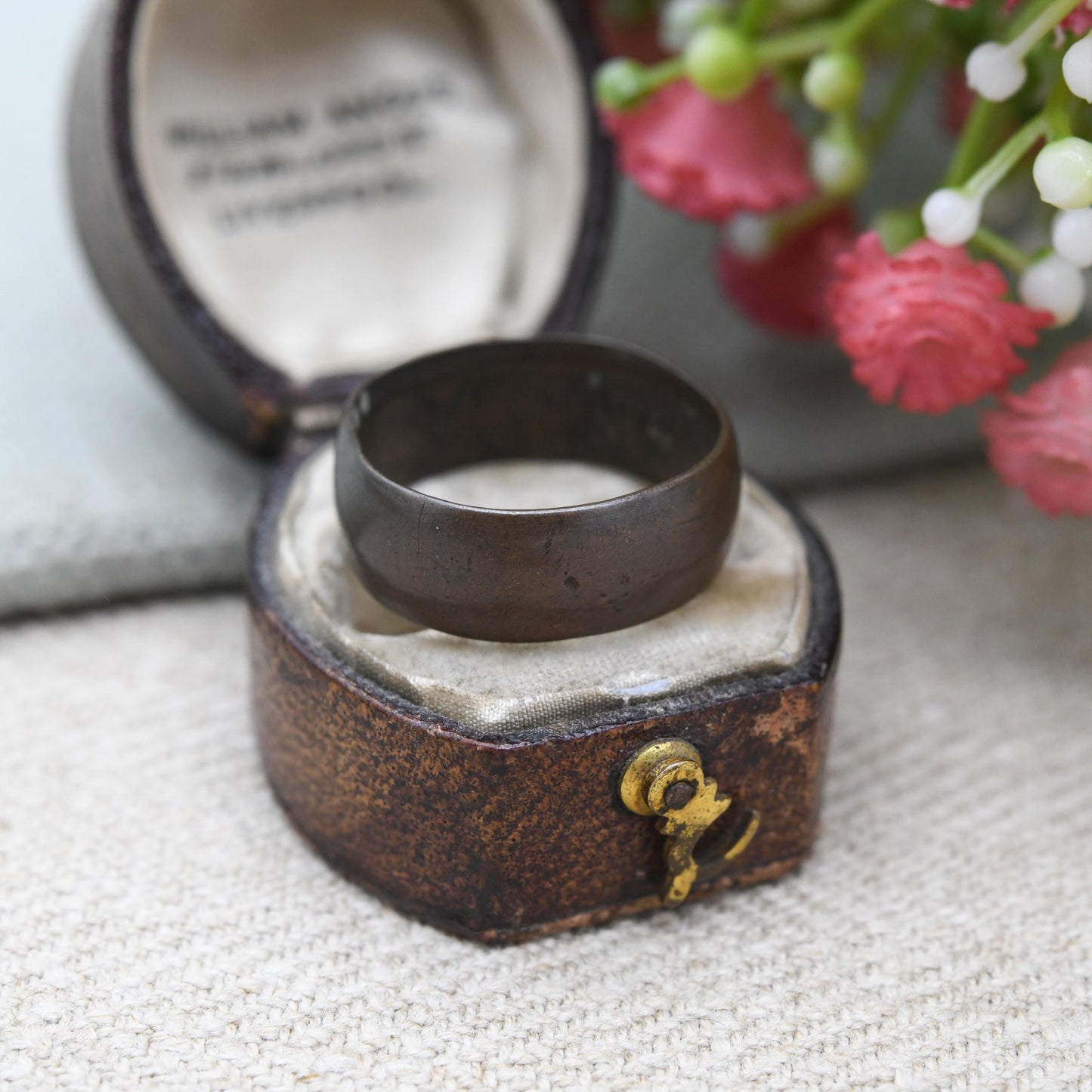 Antique Victorian 1897 One Penny Coin Band Ring - Unusual Chunky Copper Band | Hidden Secret Words | UK Size - O | US Size - 7 1/2