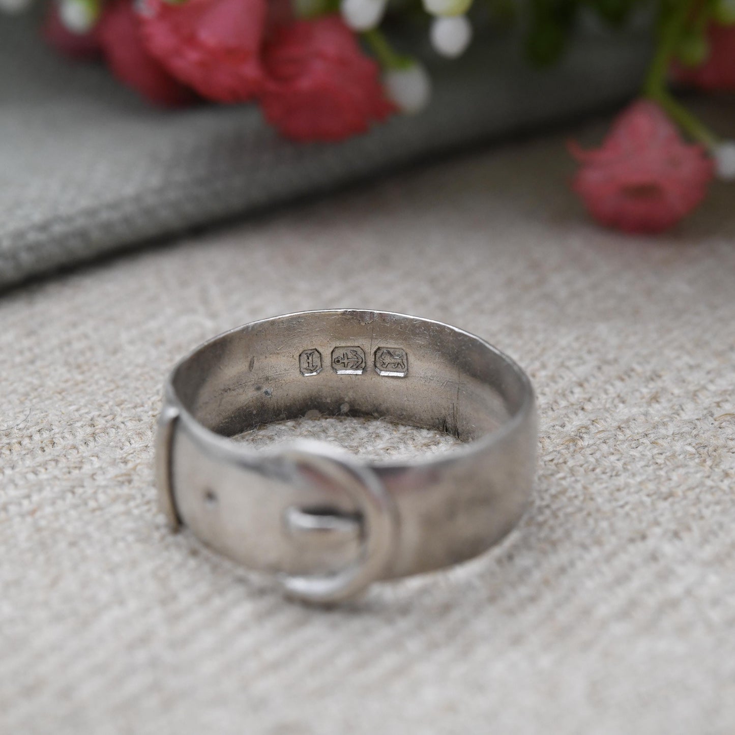 Antique Victorian Sterling Silver Buckle Ring 1885 - Everyday Solid Unisex Belt Band Ring | UK Size - T | US Size - 9 1/2