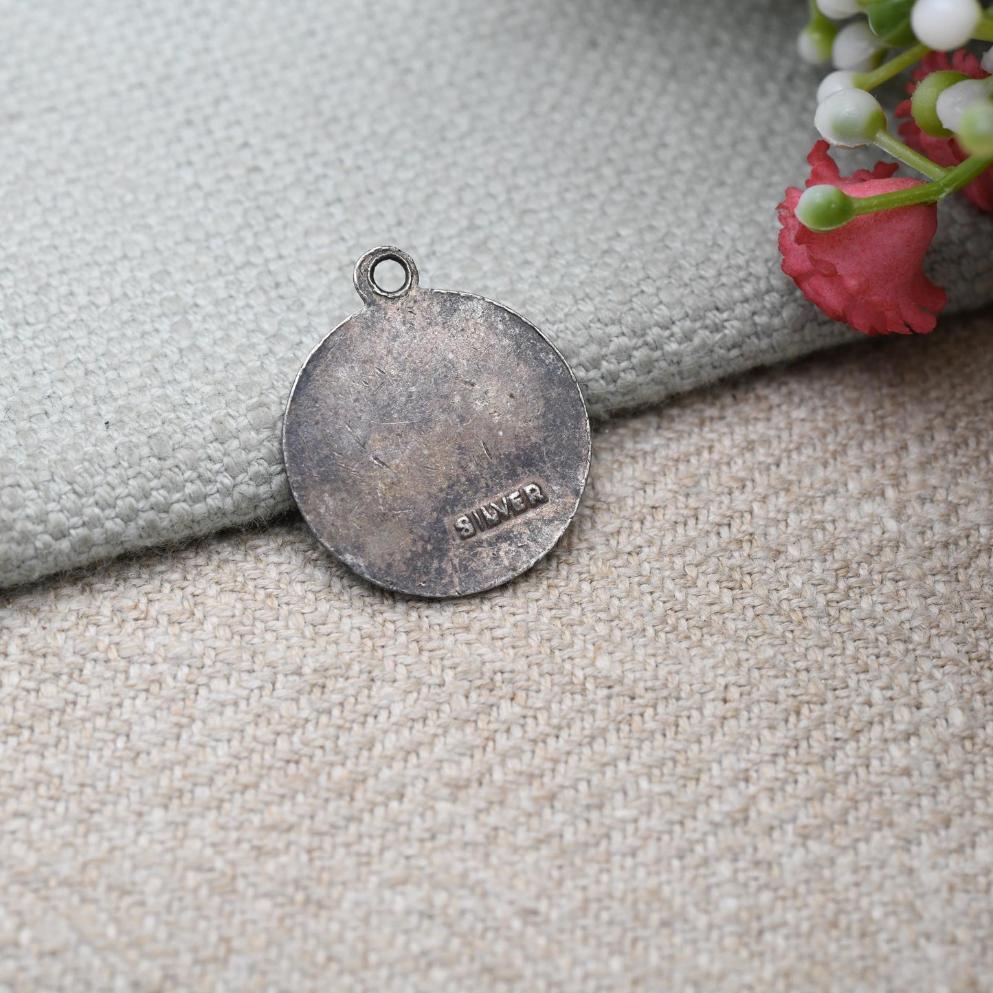 Vintage Sterling Silver St. Christopher Pendant Mid-Century - Enamel | Circle | Saint of Travelling | Christian Religious Gift