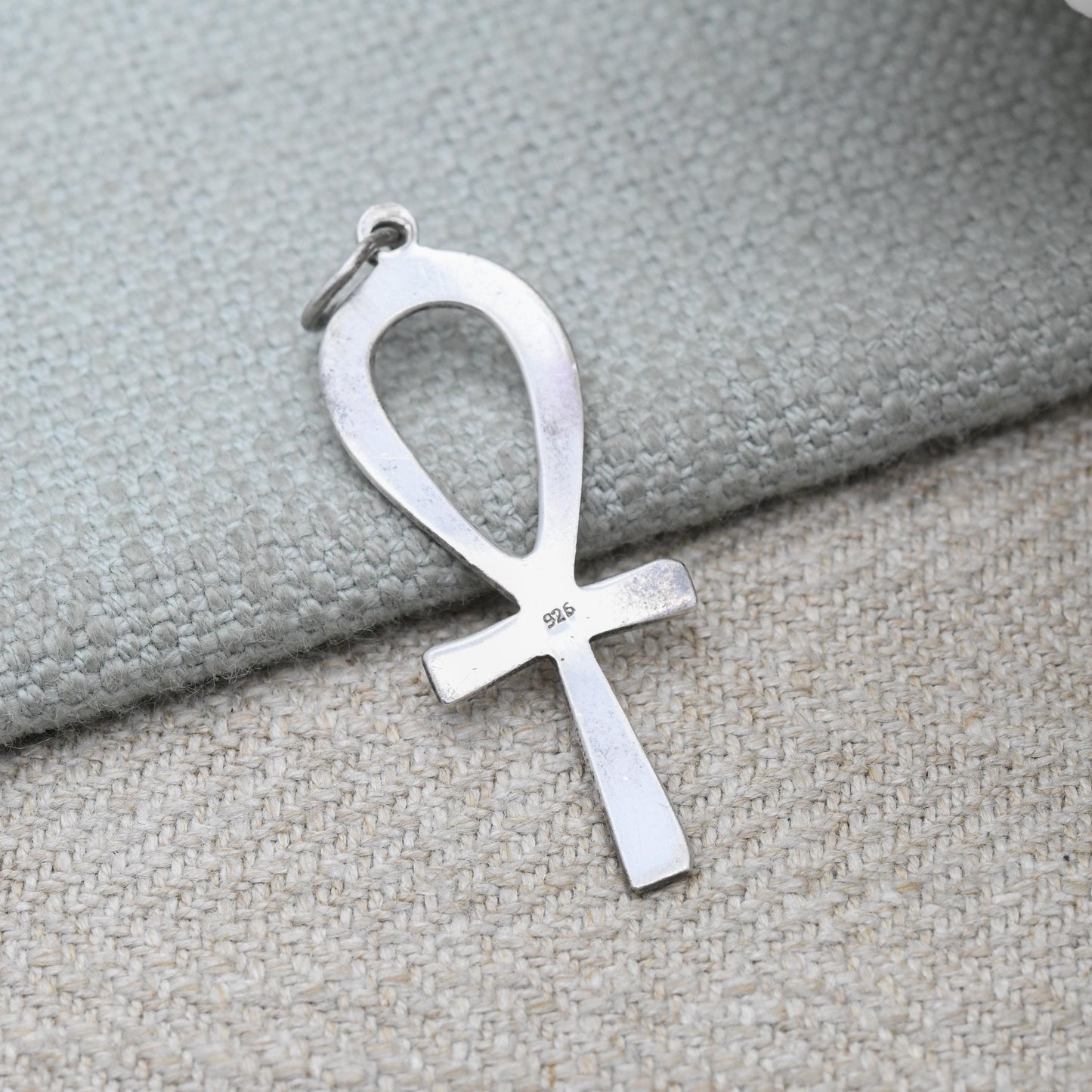 Vintage Sterling Silver Egyptian Ankh Pendant - Ancient Egypt Symbol of Life | Unizex Hooped Cross for Chunky Necklace | Gift for Her