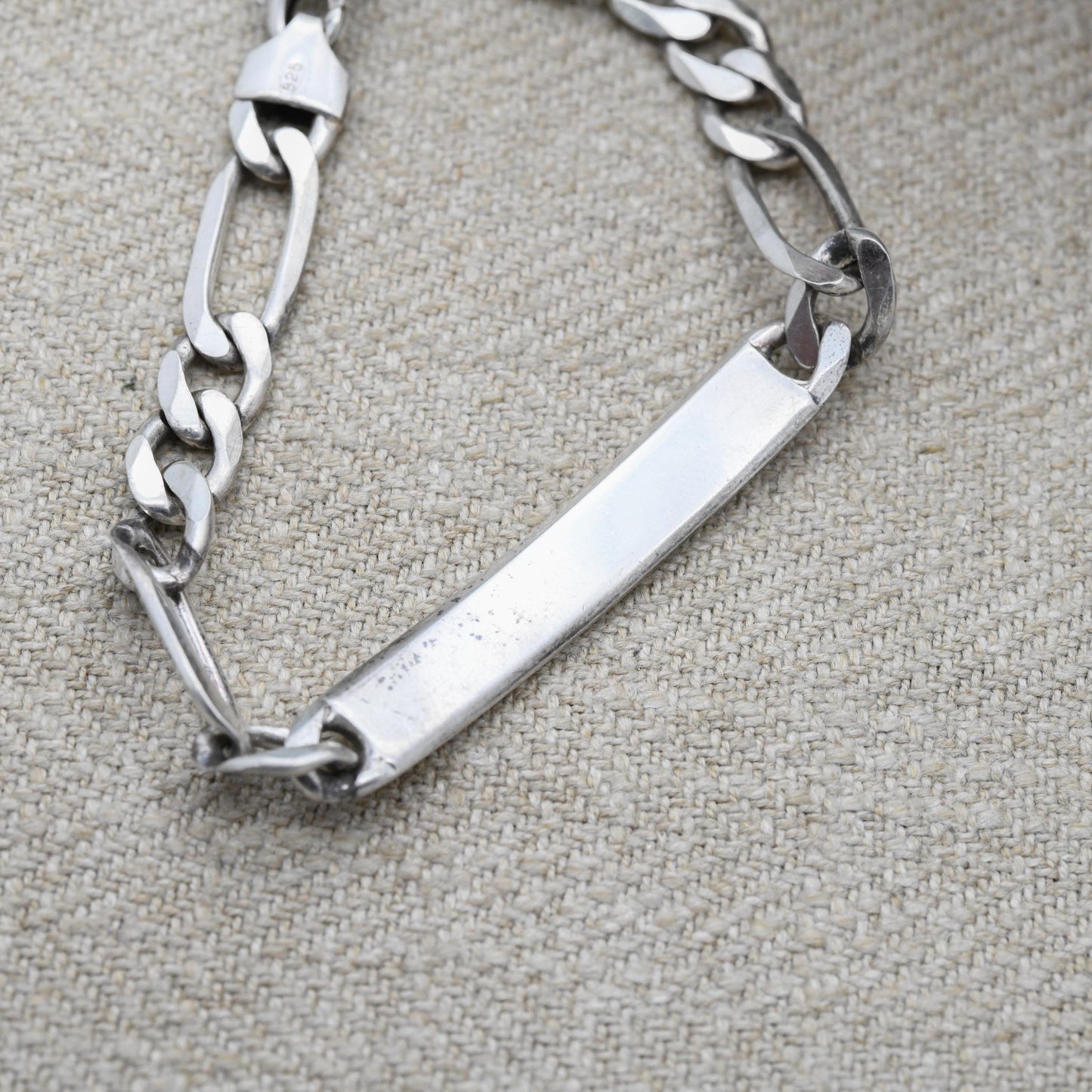 Vintage Italian Sterling Silver ID Bracelet - Figaro Links | Charm Bracelet | Unisex Jewellery Gift for Him
