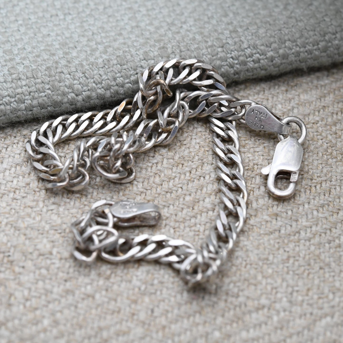 Milor Sterling Silver Chain Bracelet - Italian Double Flat Curb Links | Charm Bracelet | Gift for Him | Gift for Her