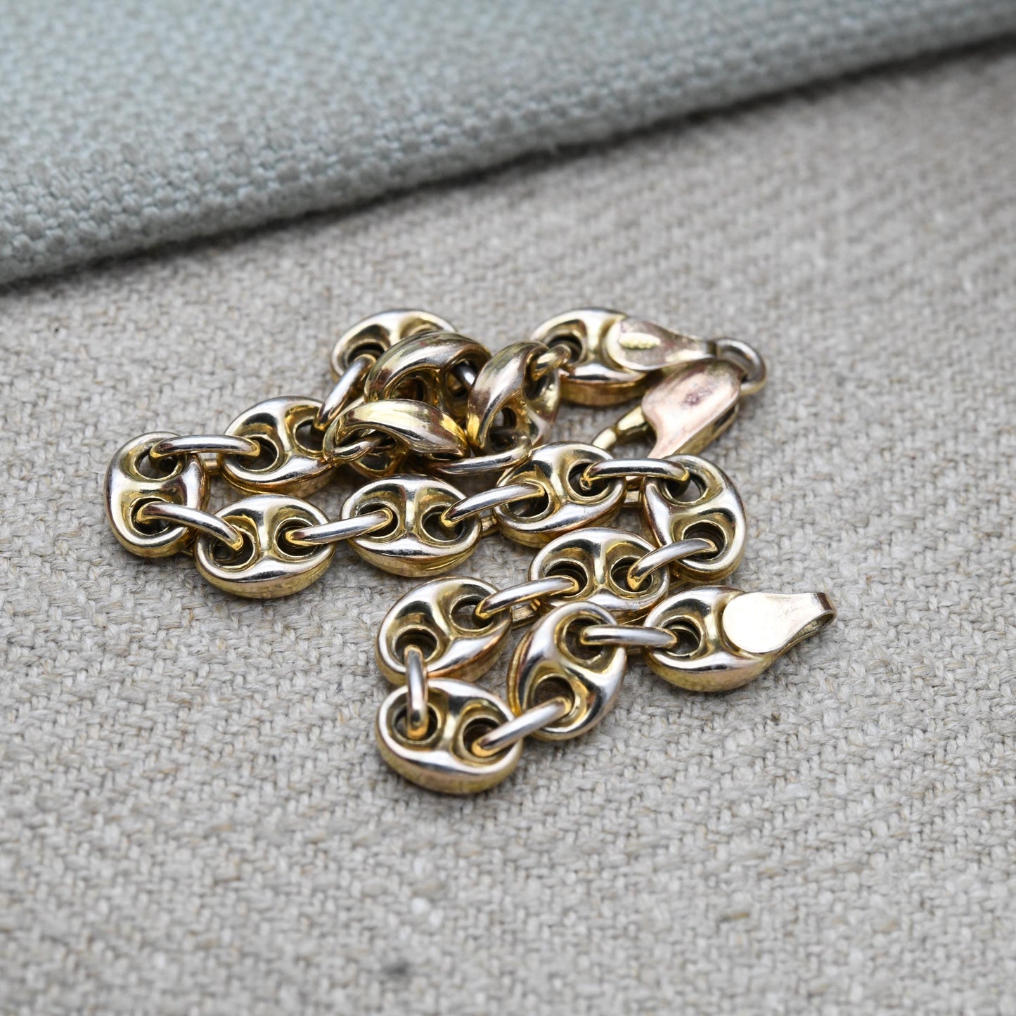 Italian Gold Plated and Sterling Silver Mariner Link Chain Bracelet Anchor Chain - Chunky Link Bracelet | Gift for Boyfriend | for Brother