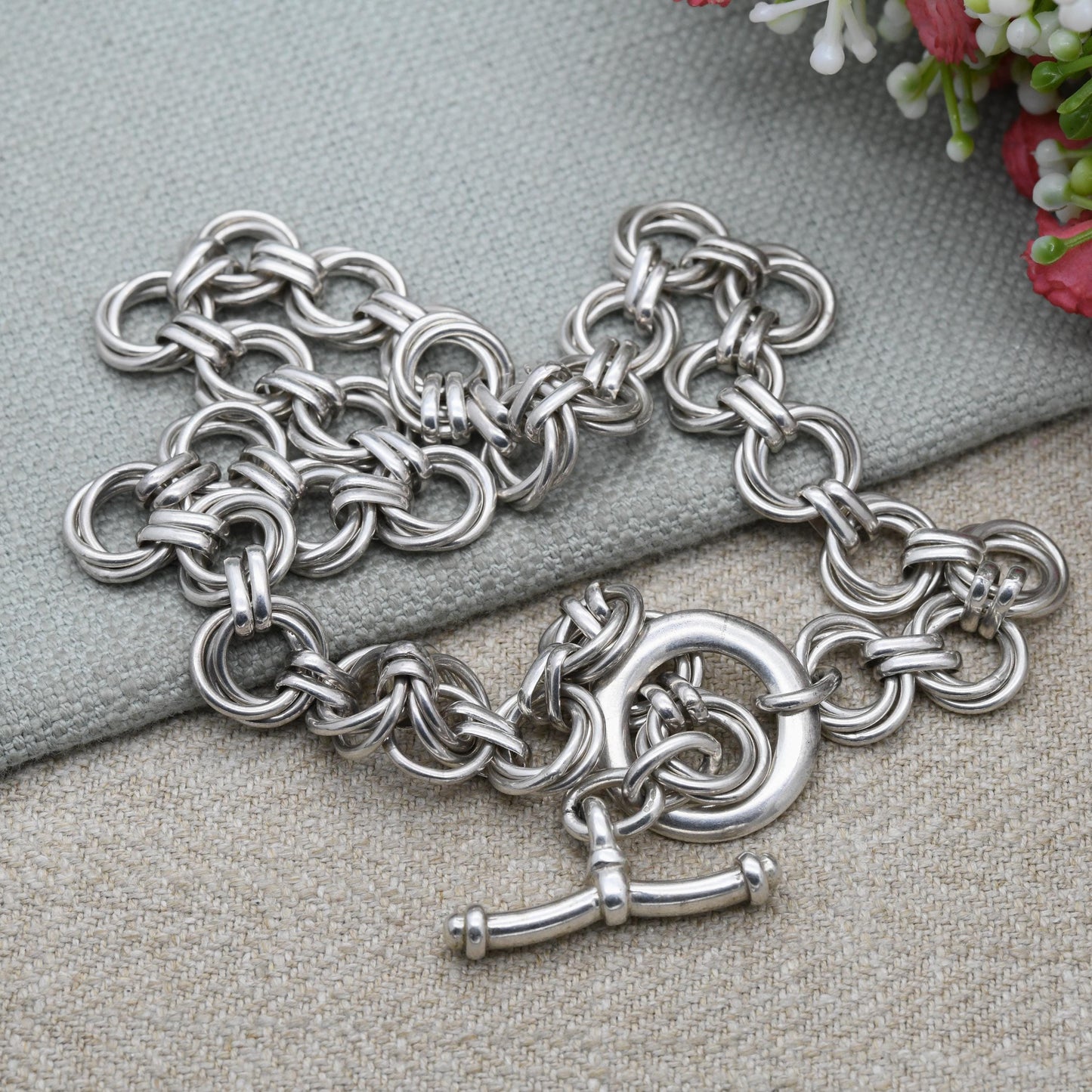 Vintage Links of London Necklace Sterling Silver with Toggle and Ring Clasp - Chunky Link Chain with T-Bar Clasp | Unisex Designer Jewellery