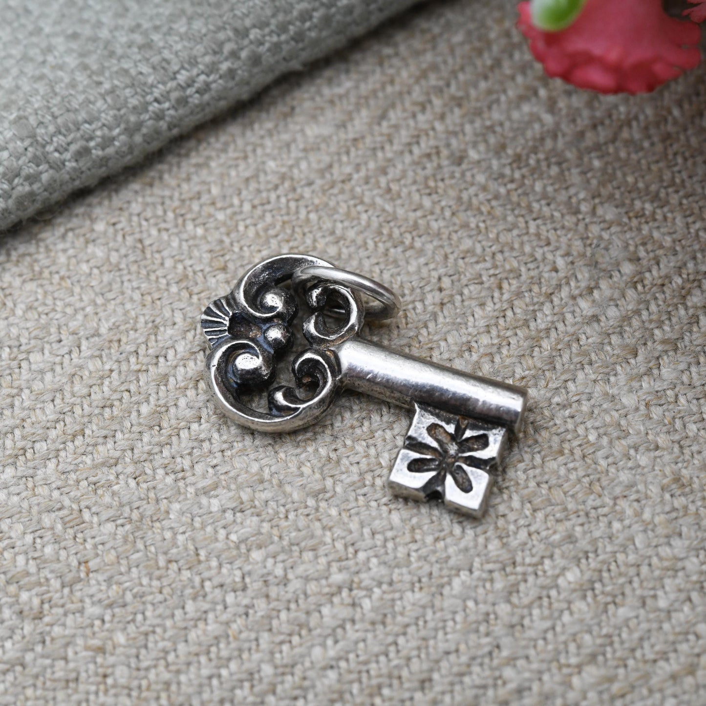 Vintage 835 Silver Chunky House Key Charm Pendant - Ornate Keys | Lock | Souvenir Gift for Charm Bracelet