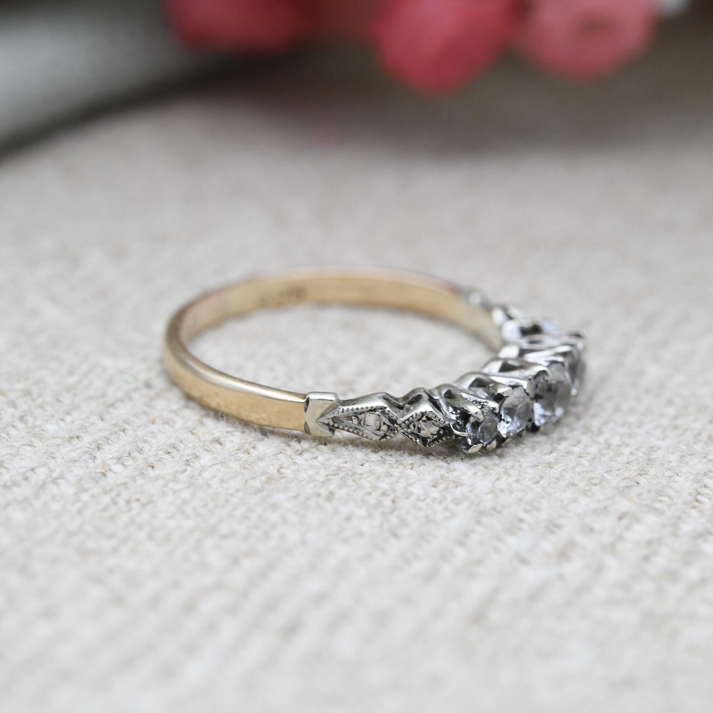 Antique 9ct White Gold Five Stone Ring - Edwardian Graduated 5 Stone Engagement Wedding Stacking Ring | UK Size O 1/2 | US Size 7 1/2