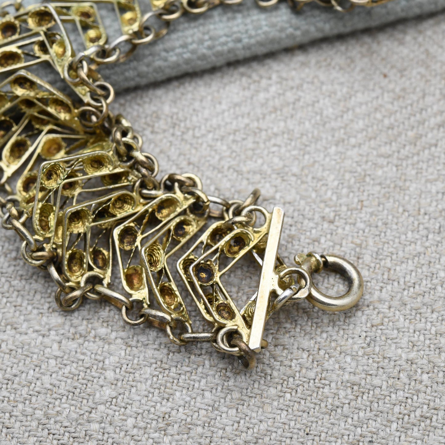 Vintage Portuguese Silver Gilt Filigree Chevron Bracelet Gold Plated | 7.5"
