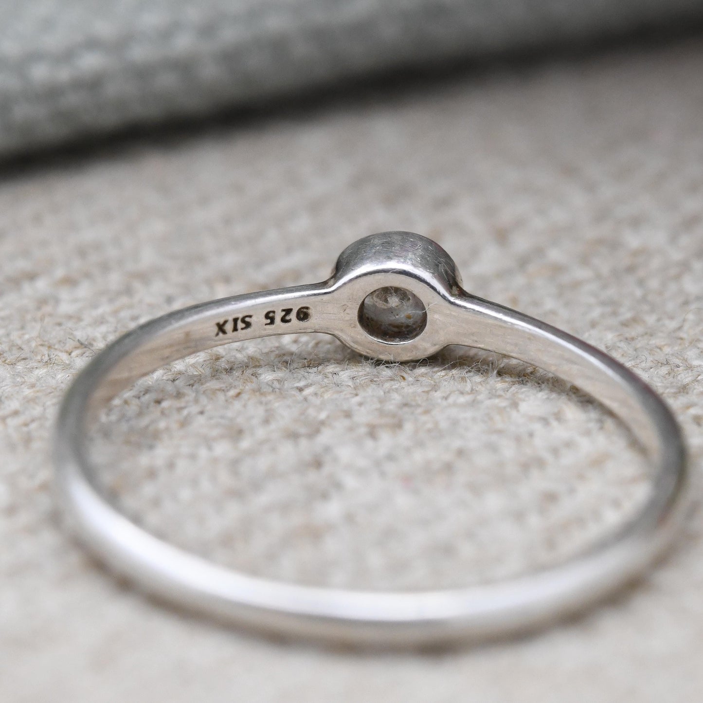 SIX Sterling Silver Clear Stone Solitaire Ring - Circular White Stone | Bezel | UK Size - P 1/2 | US Size - 7 3/4