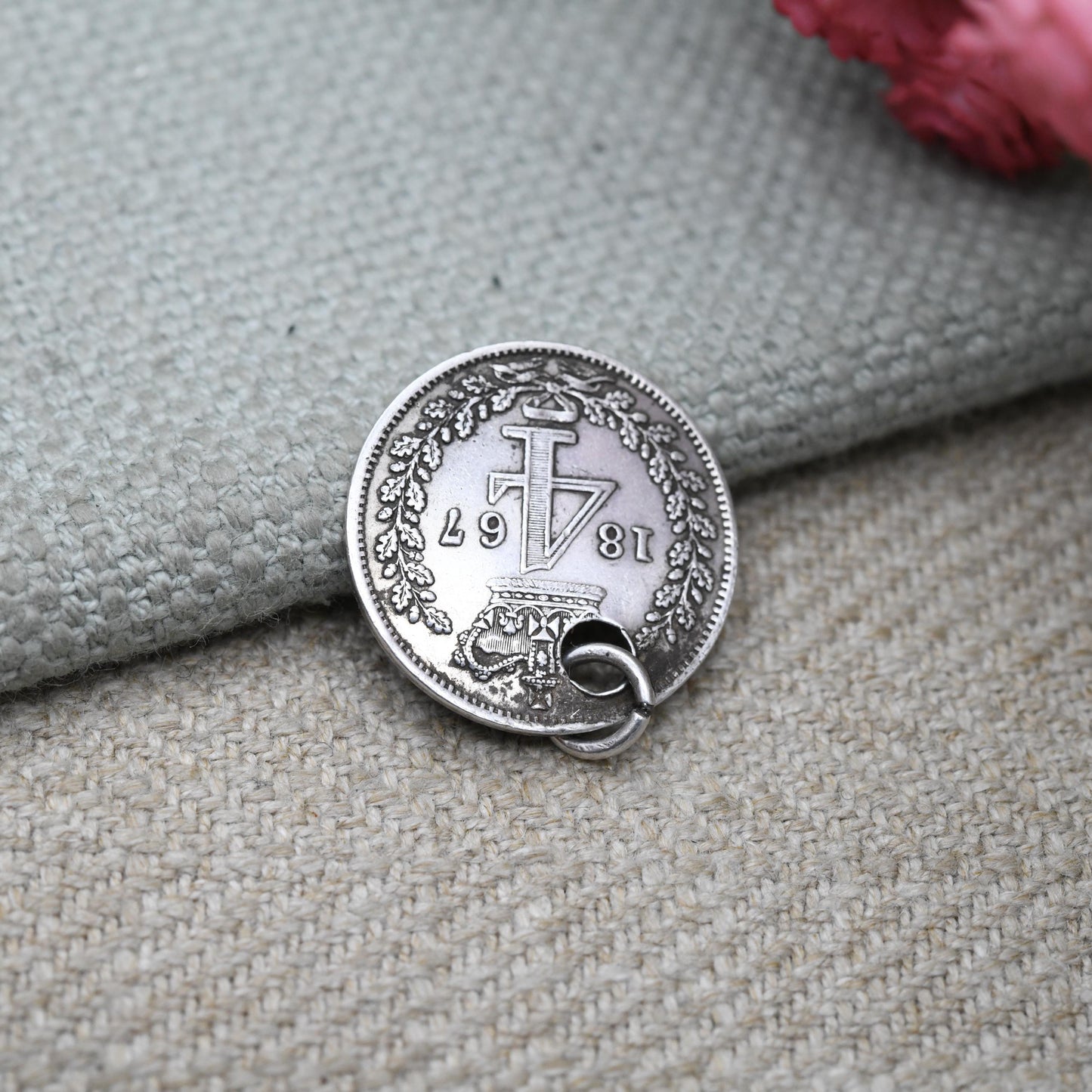 Antique Victorian Sterling Silver Four Pence Coin Charm Pendant 1867 - Queen Victoria Young Head Groat | Solid Silver Coin Jewellery