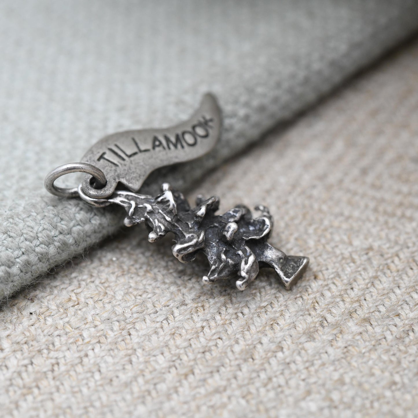 Vintage Silver Tillamook Tree Charm Pendant - Floral Travel Charm | Oregon State Gift | Souvenir Gift for Charm Bracelet