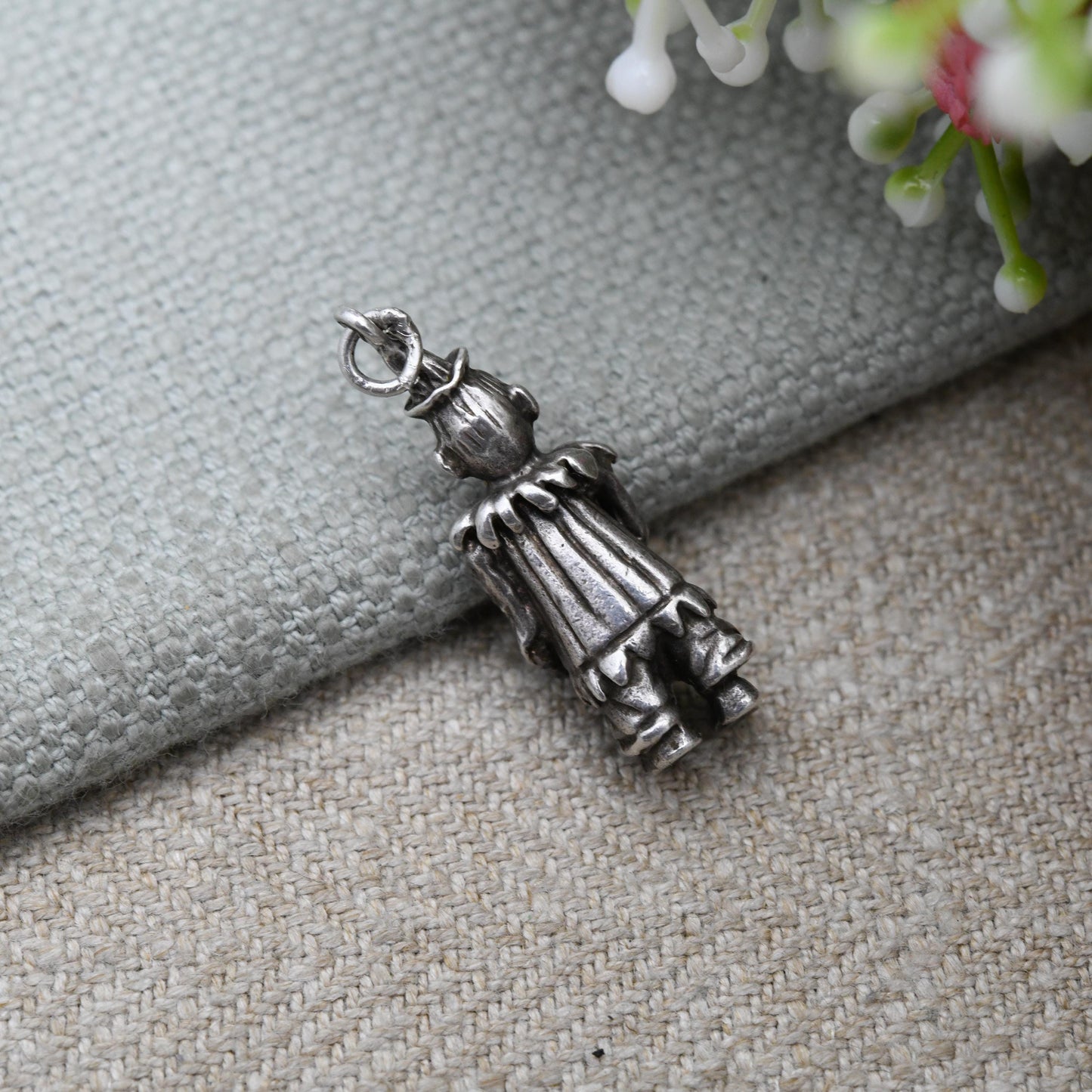 Vintage Sterling Silver Clown Pendant - Circus Charm | Unusual Silver Jewellery | Gift for Charm Bracelet Necklace