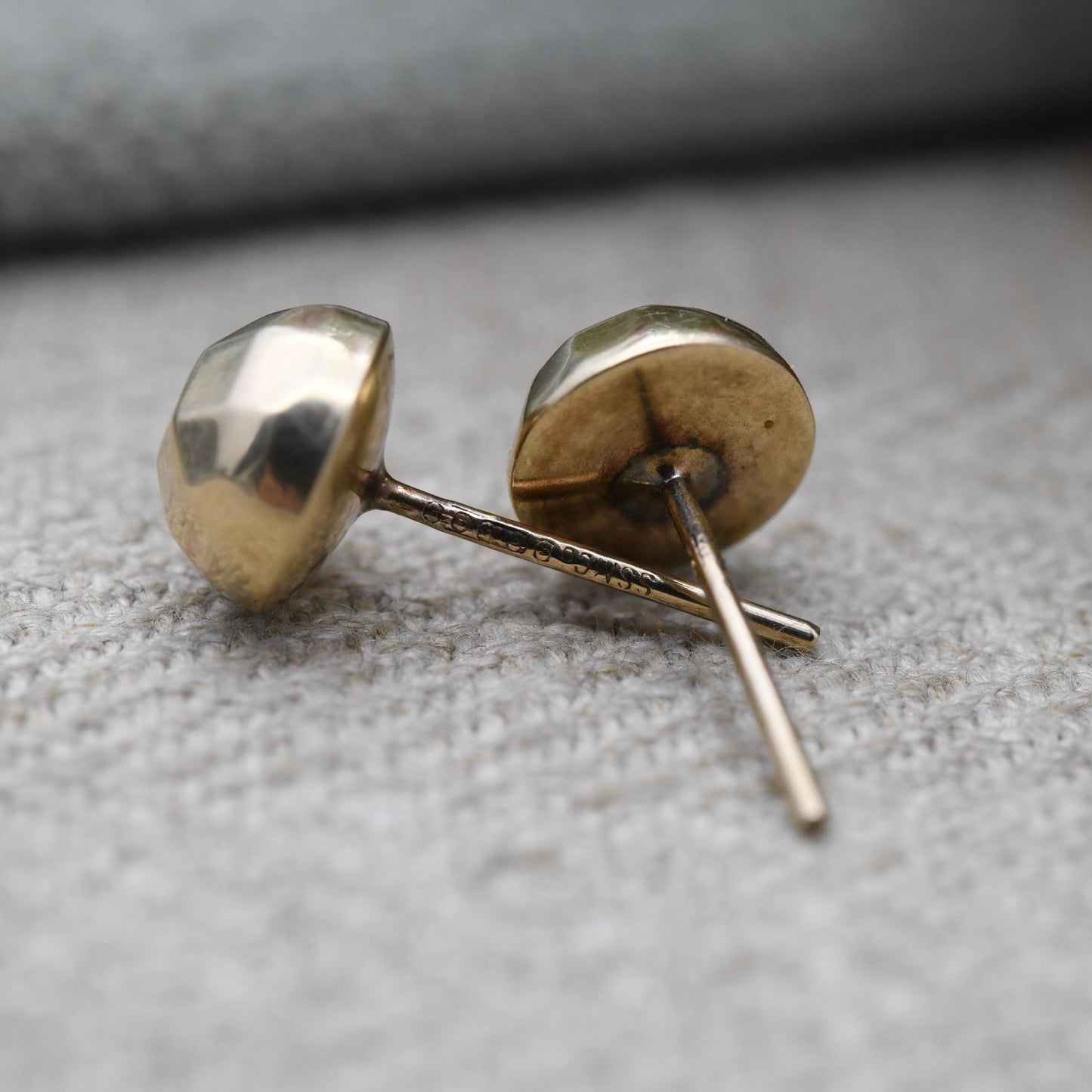 Vintage 9ct Gold Faceted Sphere Stud Earrings - Minimal Brushed Yellow Gold Square Studs | Delicate Gold Jewellery Gift for Her