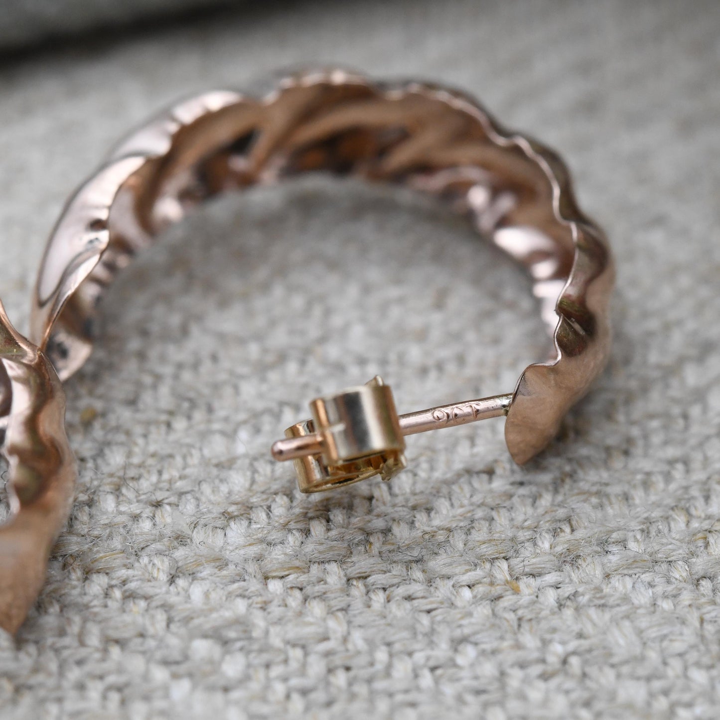 Vintage 9ct Rose Gold Hoop Stud Earrings Mid-Century - Half Circle Shape Big Stud | Solid Gold Jewellery Gift for Her | with Butterfly Backs