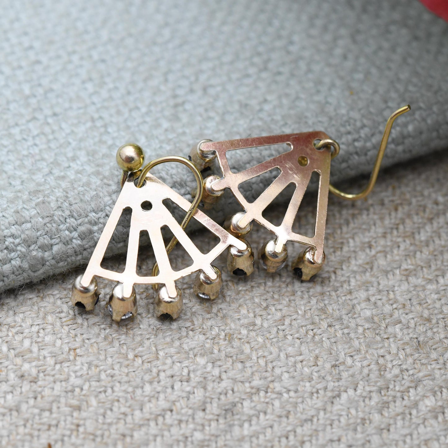 Vintage 9ct Gold Sapphire and CZ Fan Earrings | Minimal Everyday Gold | Blue Sapphire Gift for Her