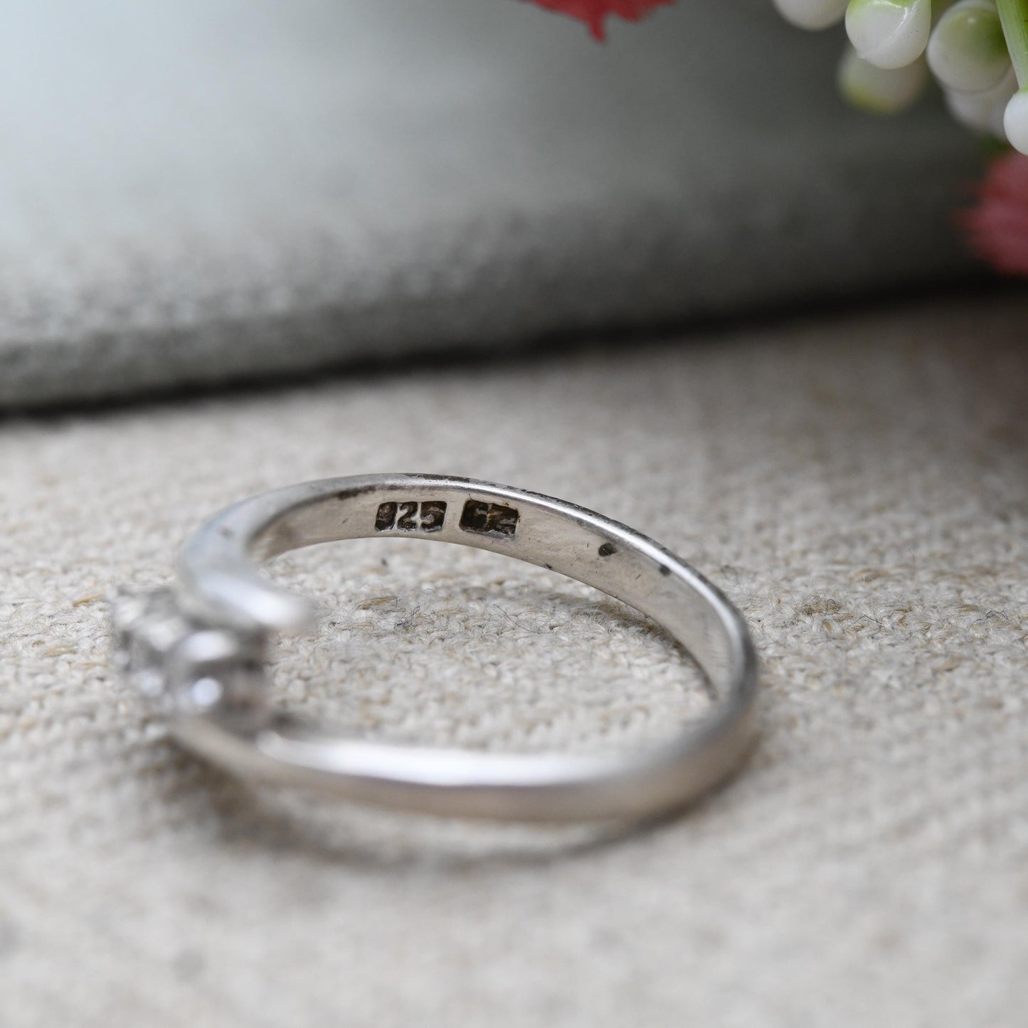 Vintage Sterling Silver CZ Bypass Three Stone Ring - Clear Gemstone Trilogy Ring | UK Size - L 1/2 | US Size - 6