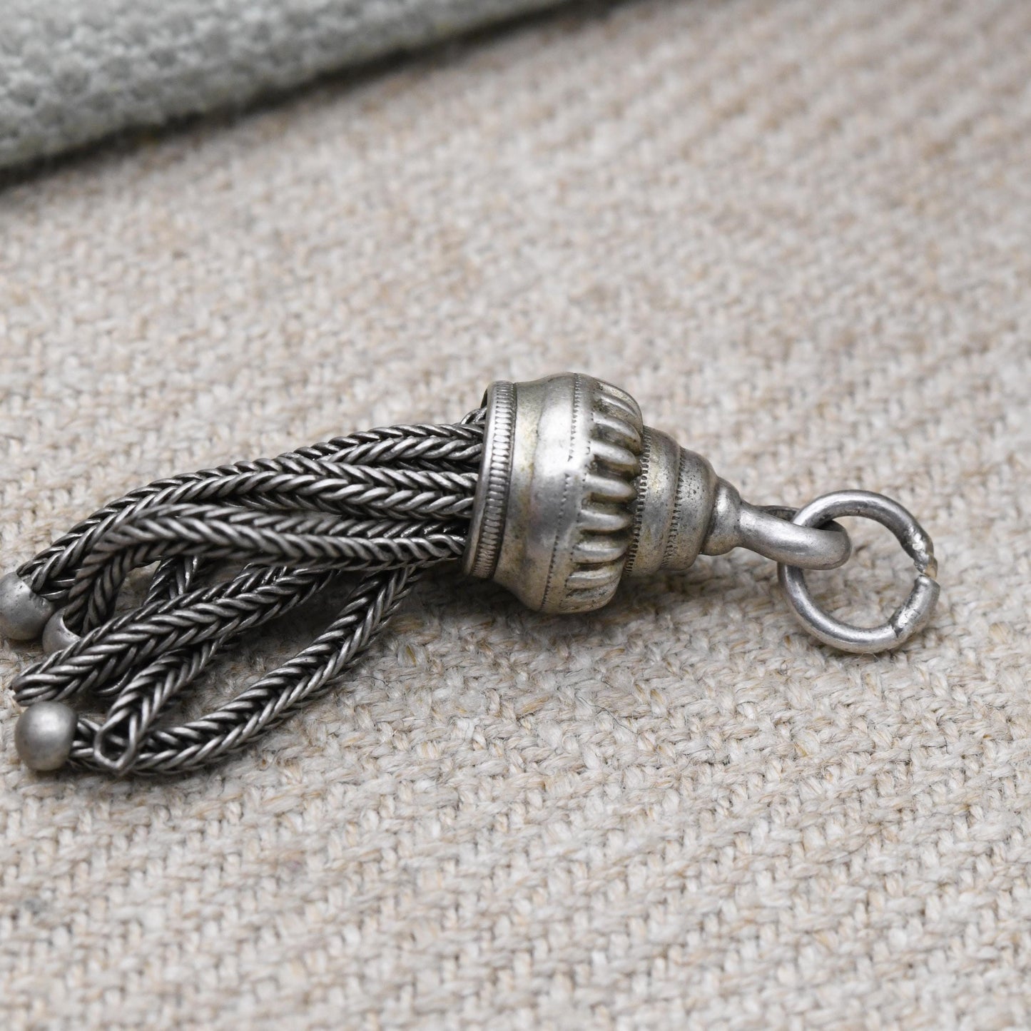 Antique Silver Tassel Charm Pendant - for Charm Bracelet Necklace Articulated Detailed