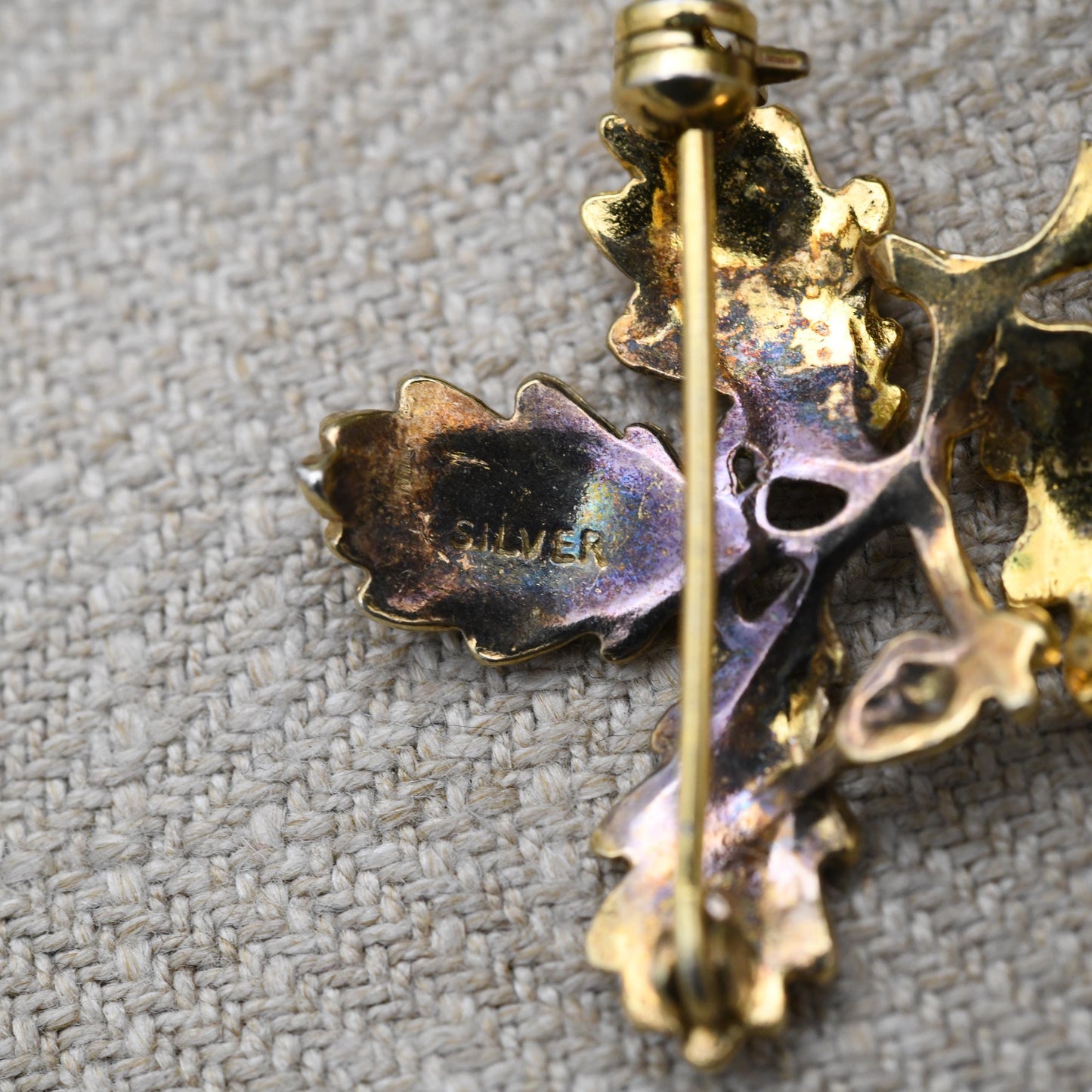 Vintage Sterling Silver Gold Plated Oak Tree Leaf Brooch - Silver England Souvenir | Nature Pin | Gift for Nature Lover