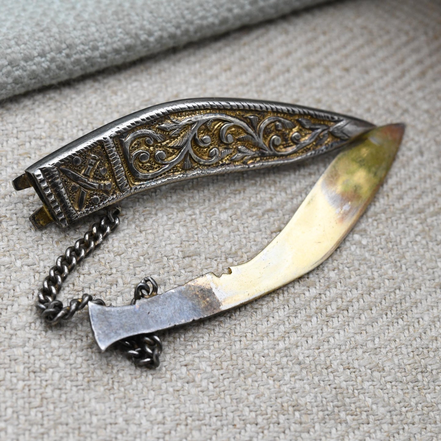 Vintage Silver Gurkha Khukuri Brooch - Nepalese Traditional Knife | British Armed Forces Tie Pin