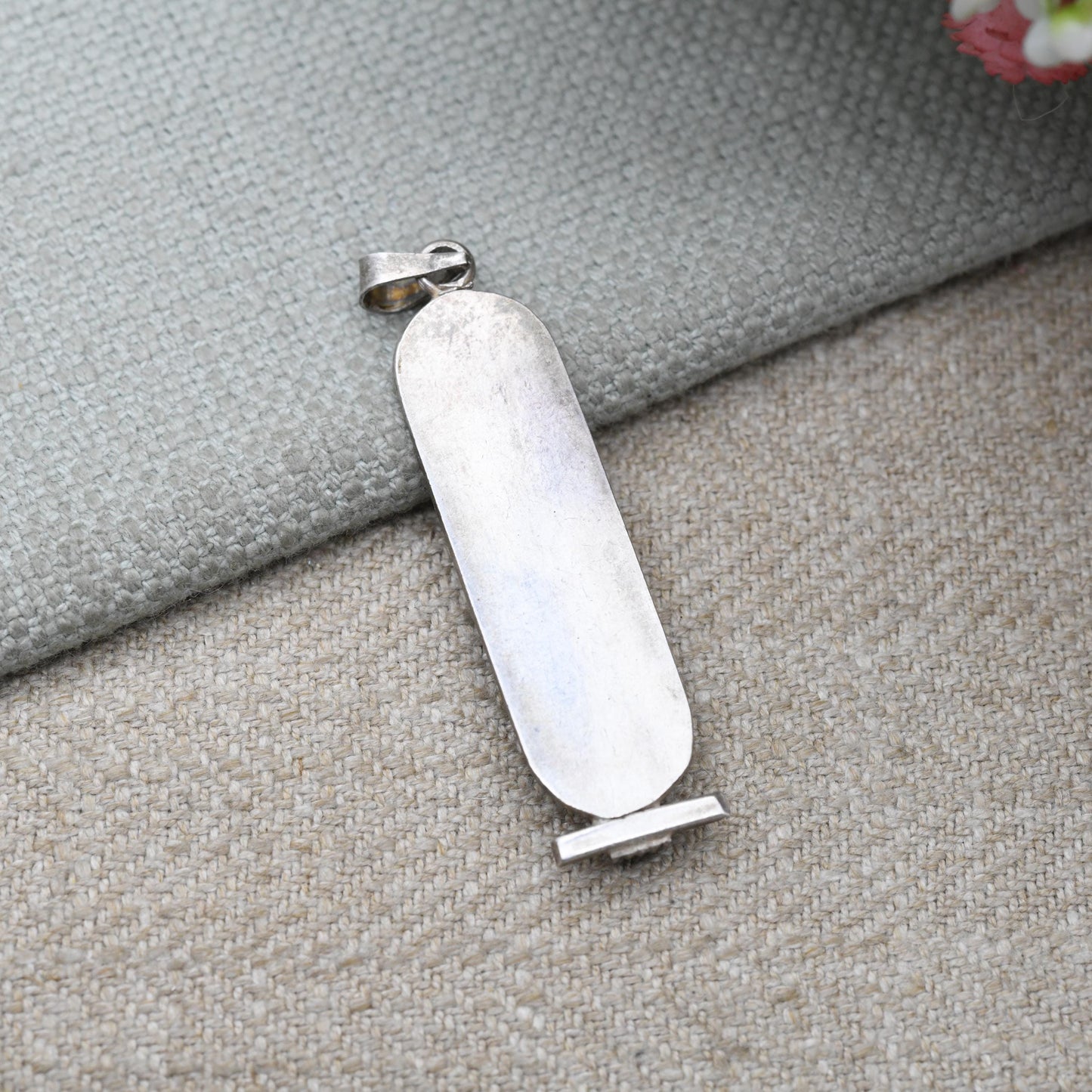 Vintage Silver Egyptian Cartouche Pendant with Hieroglyphs - Spelling Out Name Diana | Raised Relief Design Ancient Egypt Symbols