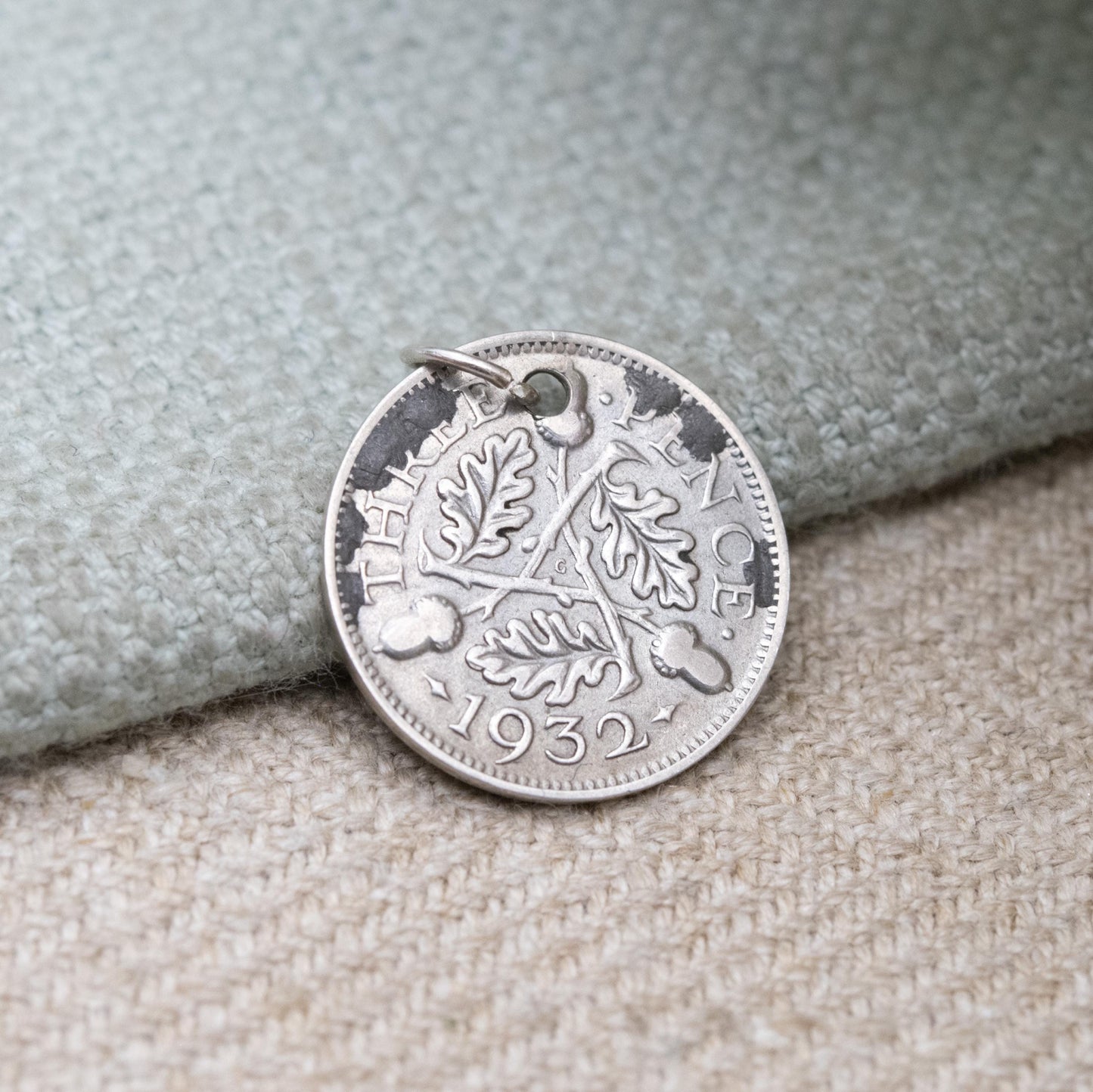 Vintage Silver George V Three Pence 1932 Coin Charm Pendant - Silver Coin Jewellery