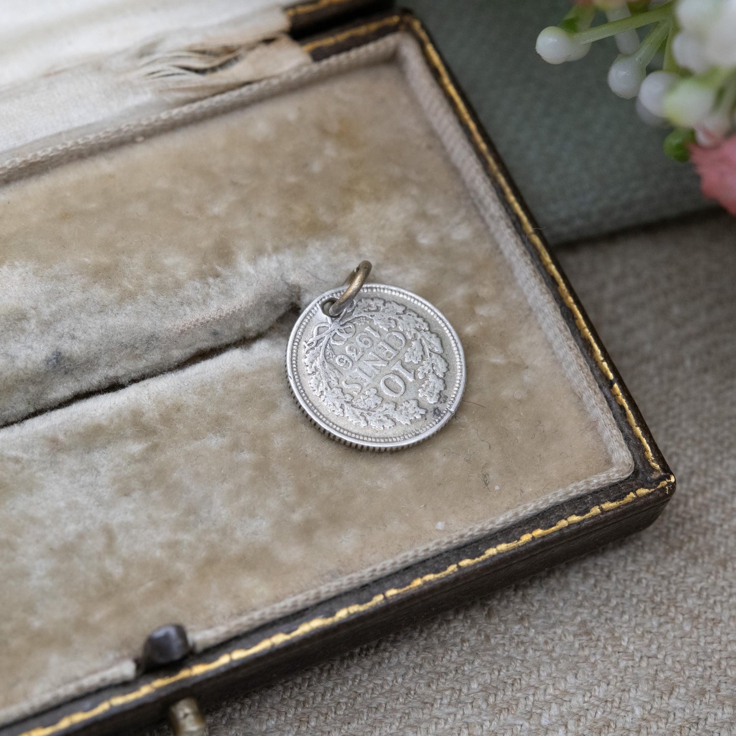 Vintage Silver Wilhelmina Netherlands 10 Cents Coin Charm Pendant - .640 Silver | Pierced Dutch Silver Coin Jewellery | 1936