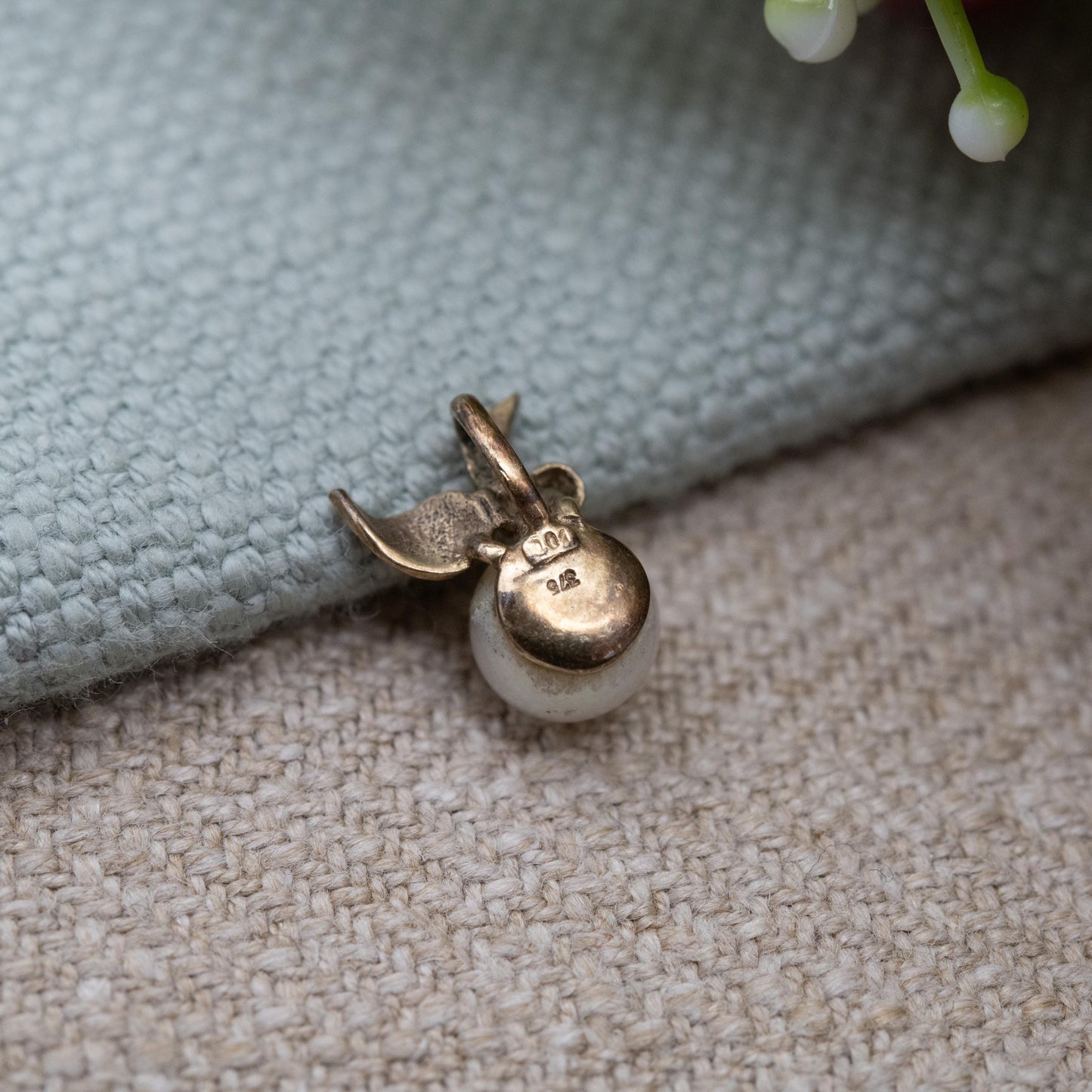 Vintage 9ct Gold Diamond and Pearl Apple Pendant - White Cultured Pearl Charm for Necklace Stack