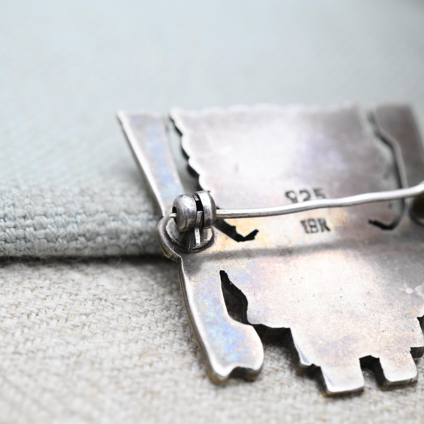 Vintage Peru Sterling Silver 18K Gold Brooch of Viracocha Incan Creator God - Peruvian Silver Jewellery South American Design