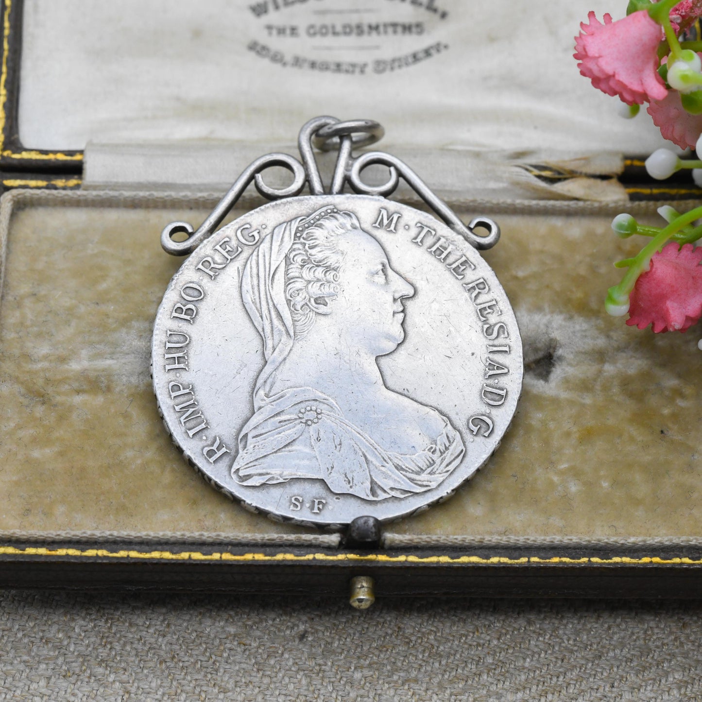 Antique Silver Maria Theresa Thaler Coin Pendant Dated 1780 - Large Collectable Austrian Coin