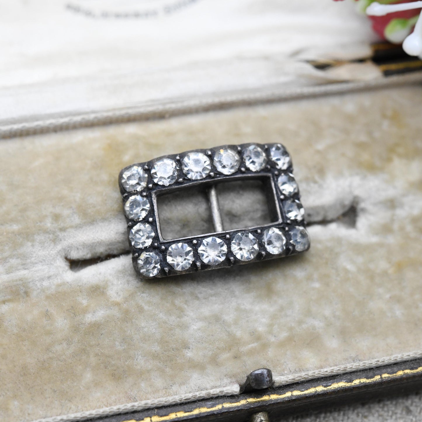 Antique Victorian Silver Shoe Buckles with Clear Paste Stones