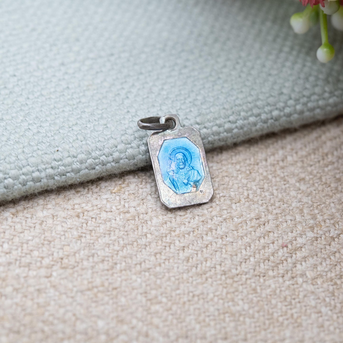 Vintage Silver Blue Enamel Virgin Mary Charm - Virgin Mary Mother and Jesus Christ | Religious Jewellery for Charm Bracelet