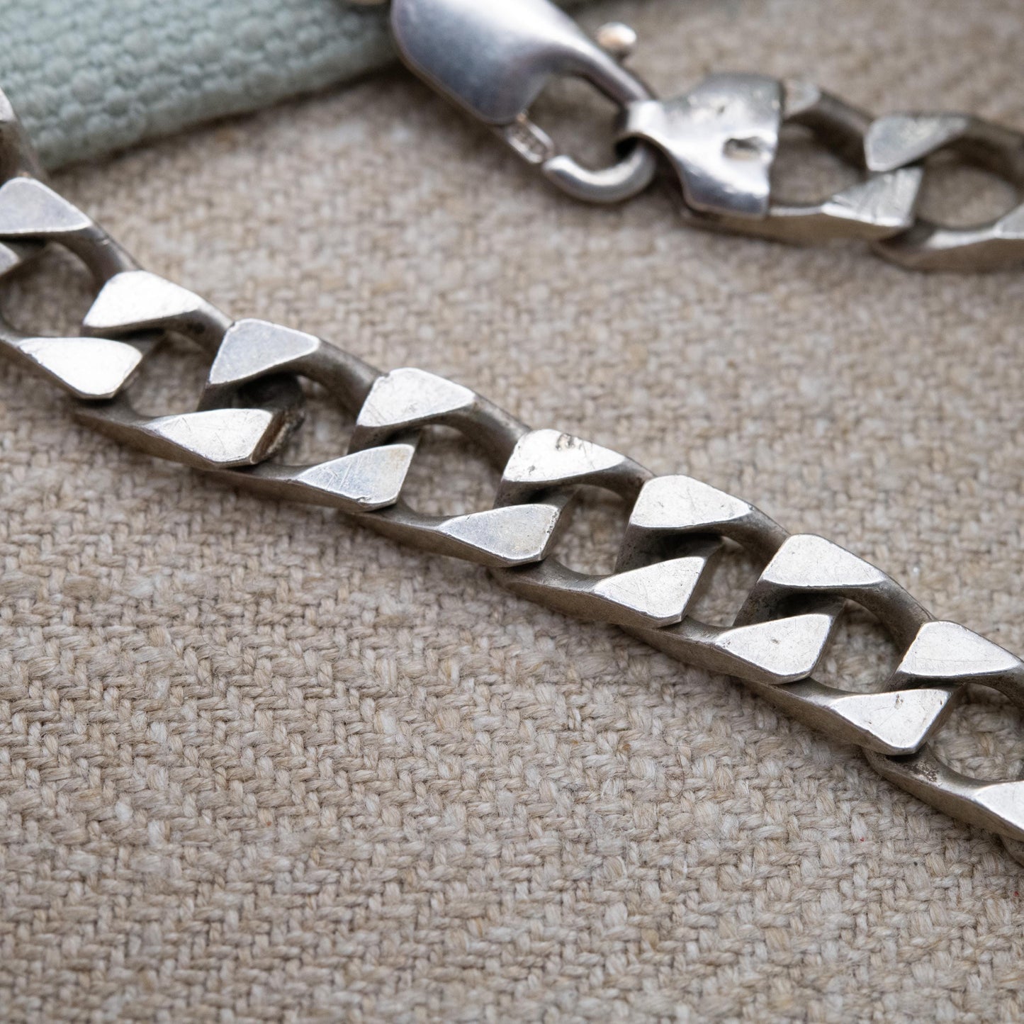 Chunky Vintage Sterling Silver Flat Curb Link Chain Bracelet - Large Curb Bracelet | Gift for Boyfriend | Gift for Brother