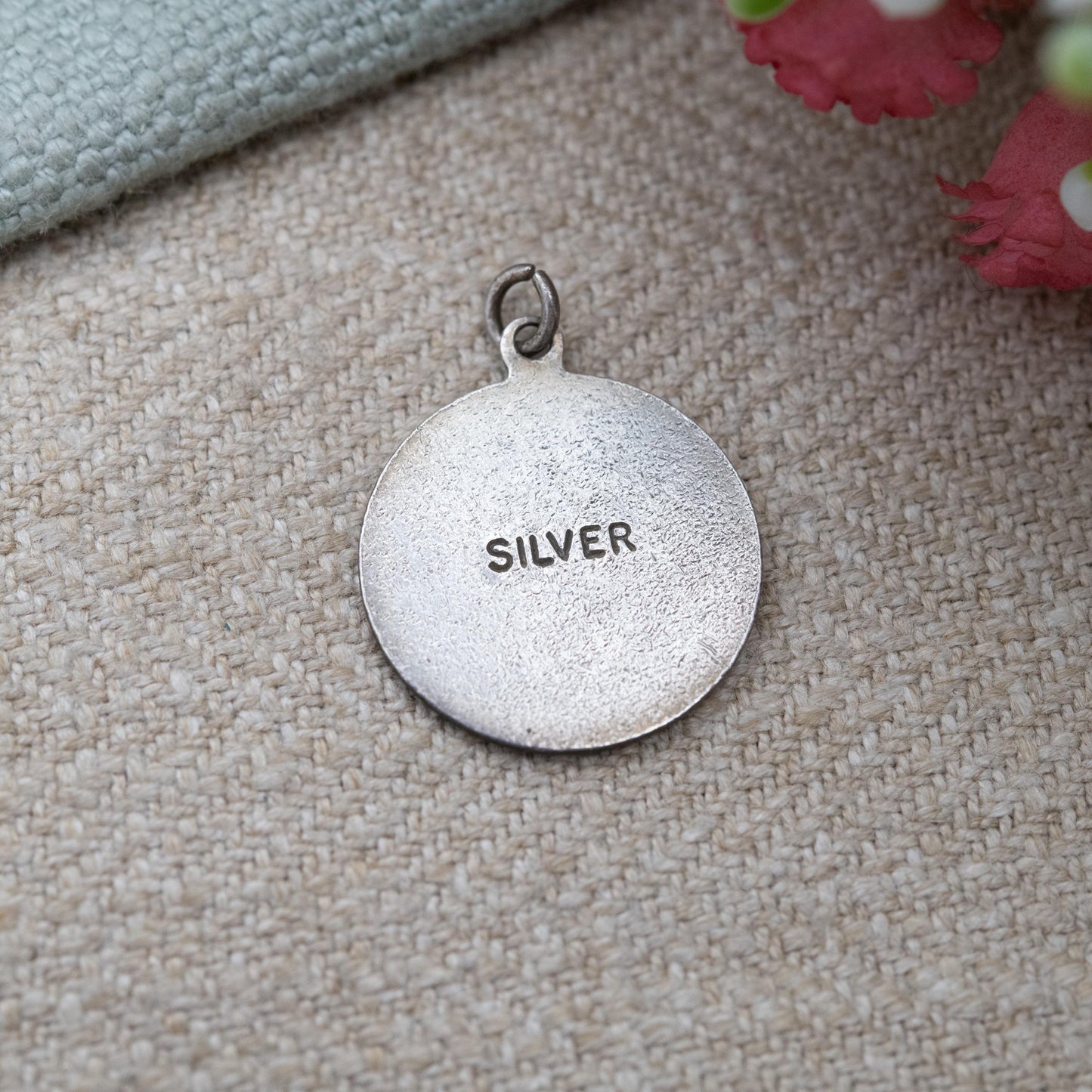 Vintage Sterling Silver St. Christopher Pendant - Embossed Relief | Geometric Circle Border | Saint of Travelling | Gift for Charm Bracelet