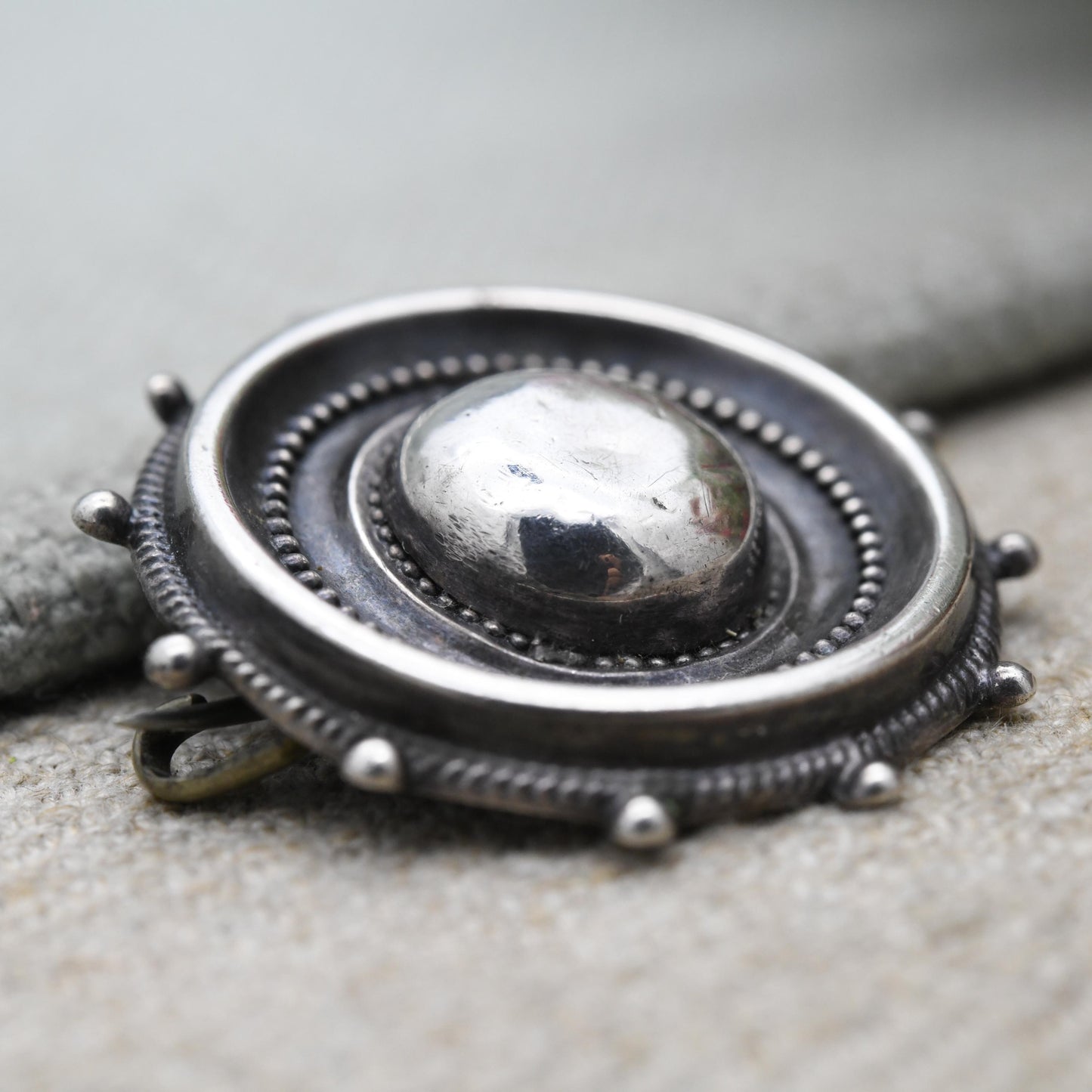 Antique Victorian Sterling Silver Etruscan Revival Brooch - Circular Rope Twist Beaded Brooch | Unisex Gift