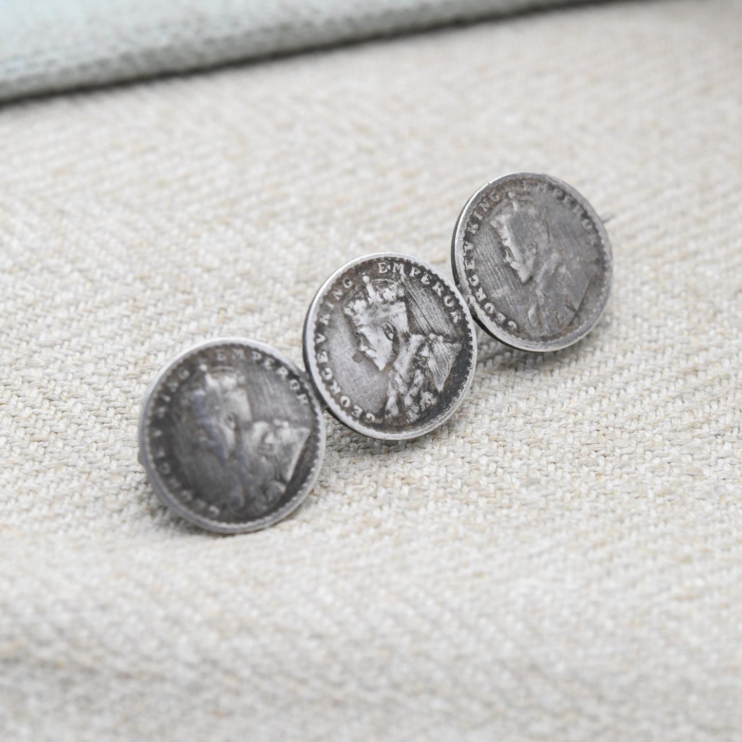 Antique Silver George V Two Annas Three Coin Bar Brooch - 1917 Emperor of India Coin Collection