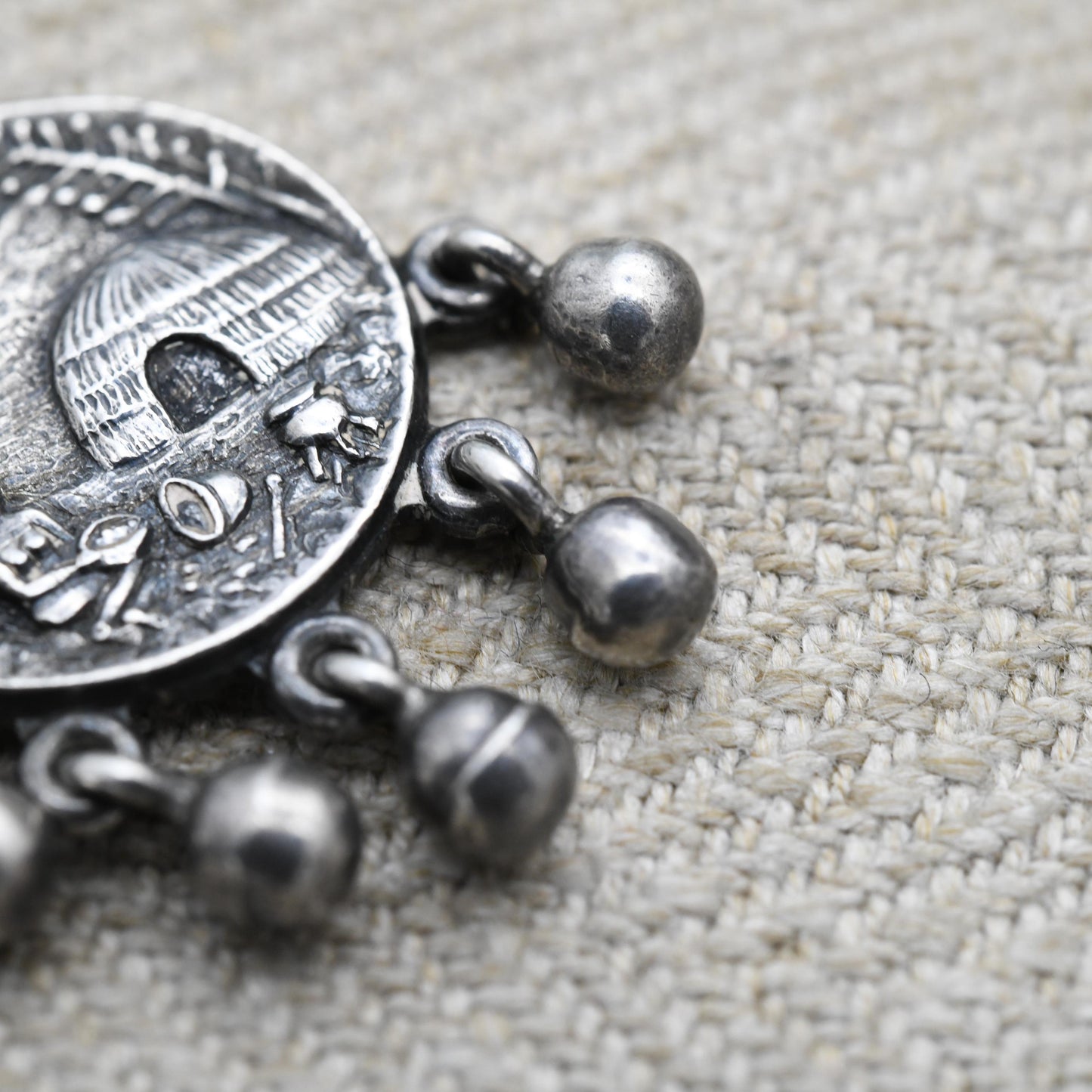 Vintage South African Sterling Silver Zulu Pendant by Joe Calafato c.1960s - Dream Catcher | African Landscape Scene