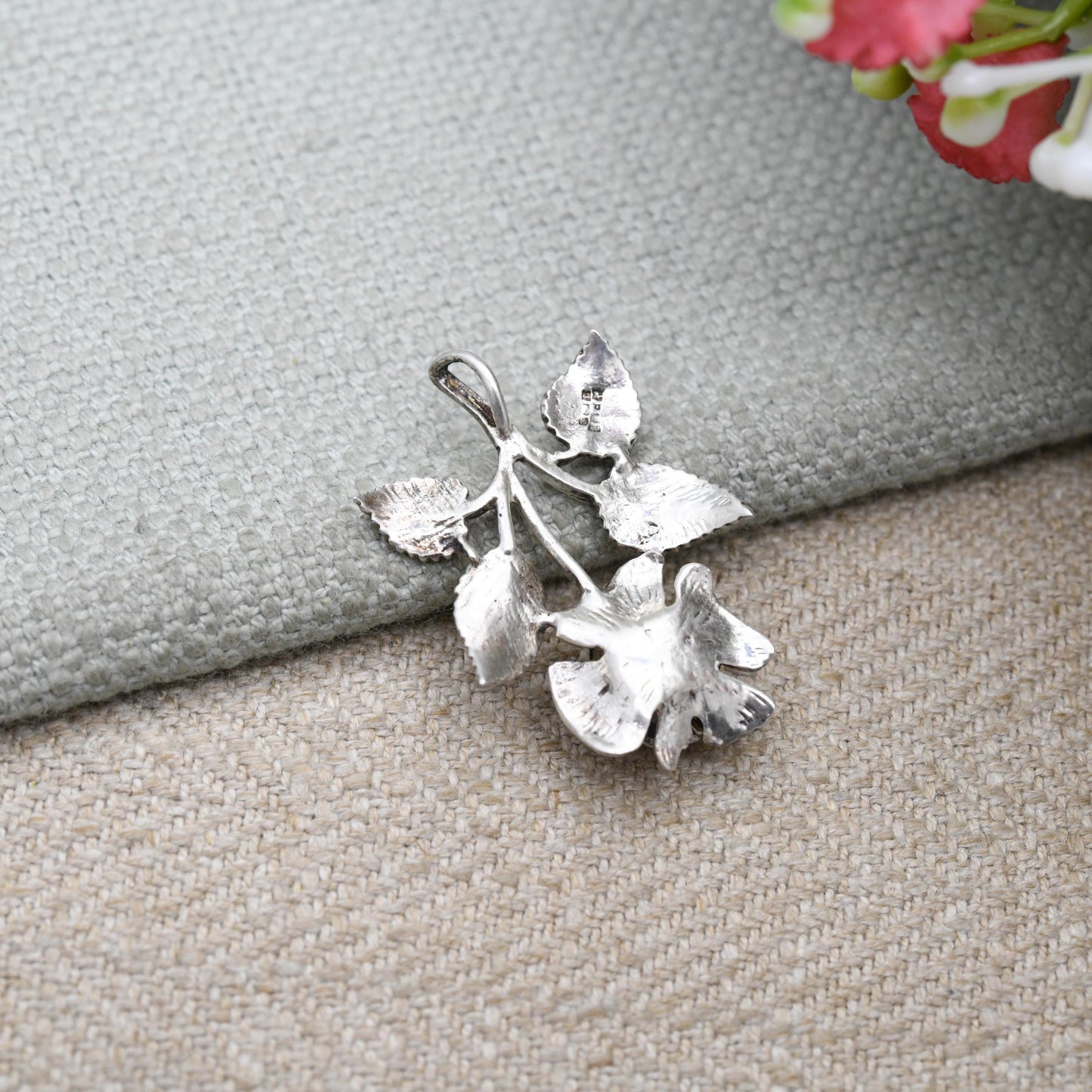 Vintage Sterling Silver Rose Flower Pendant - Pretty Mid-Century Textured Flower Jewellery | Gift for Her