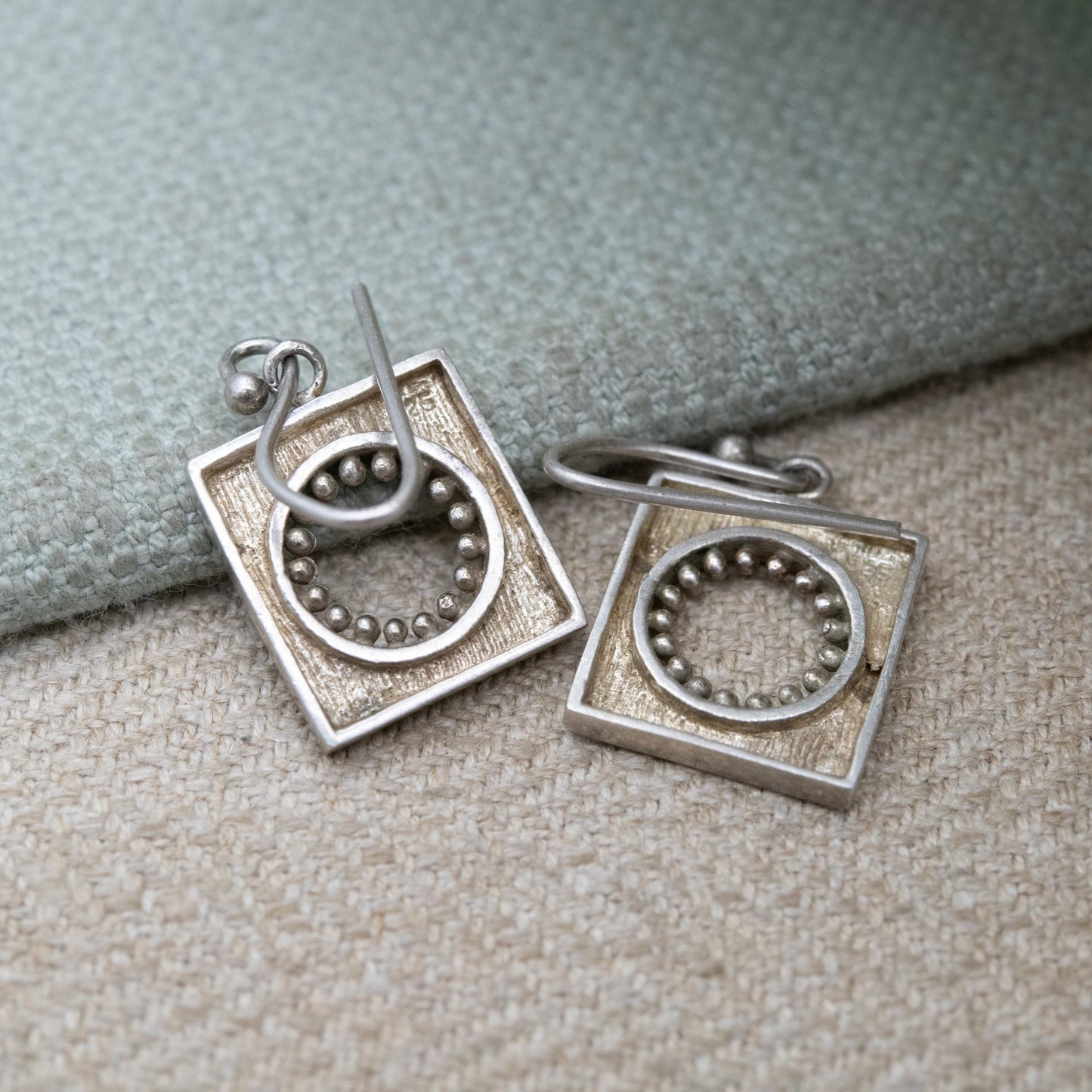 Vintage Sterling Silver Square Dangle Earrings - Granulated Design Earrings | Delicate Gift for Her