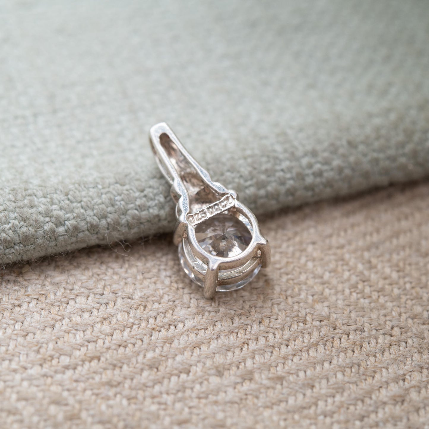 Sterling Silver CZ Solitaire Pendant - Small Sparkly Pendant Charm for Charm Necklace | Large Clear Stone
