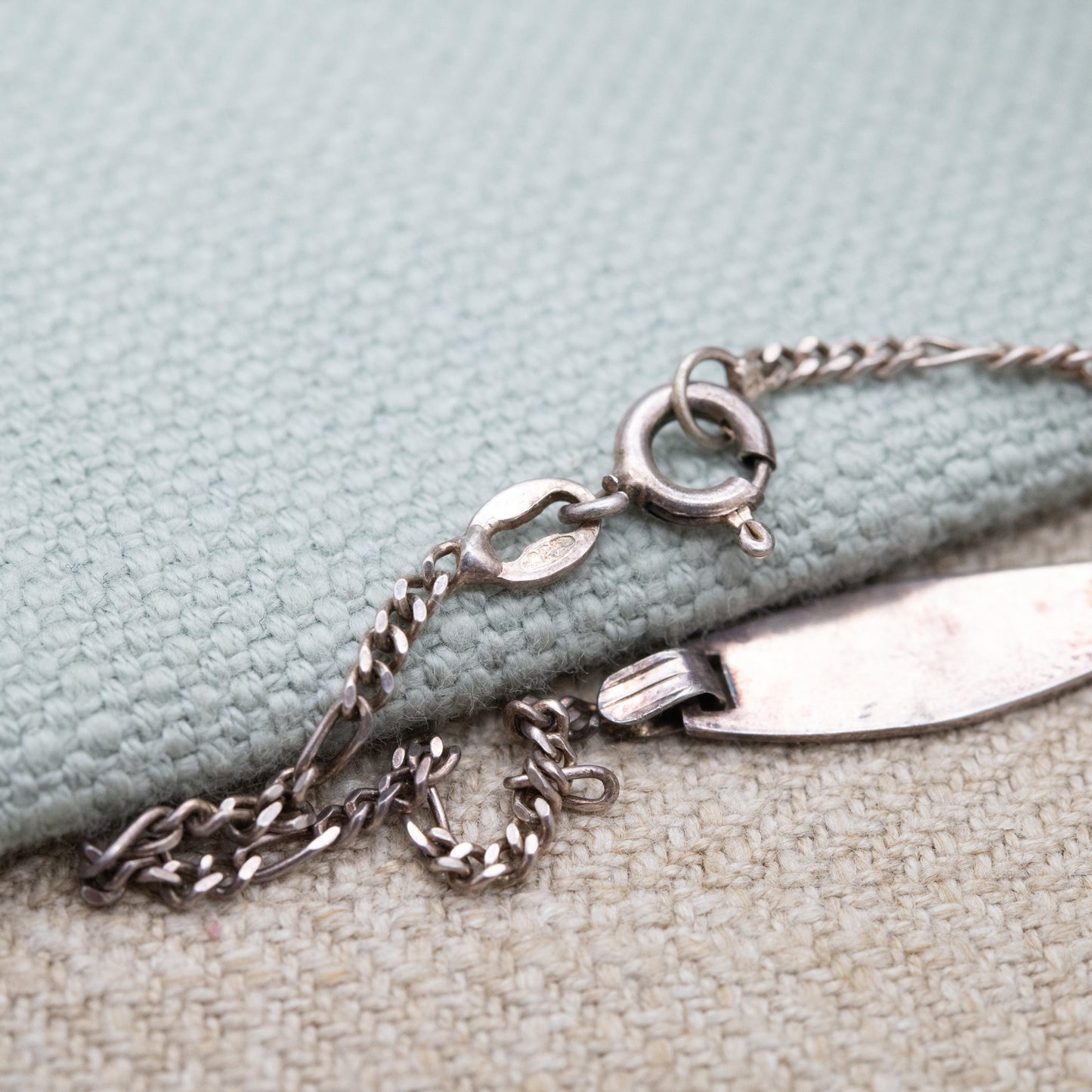 Vintage Italian Sterling Silver ID Bracelet - Figaro Links | Charm Bracelet | Unisex Jewellery Gift for Him