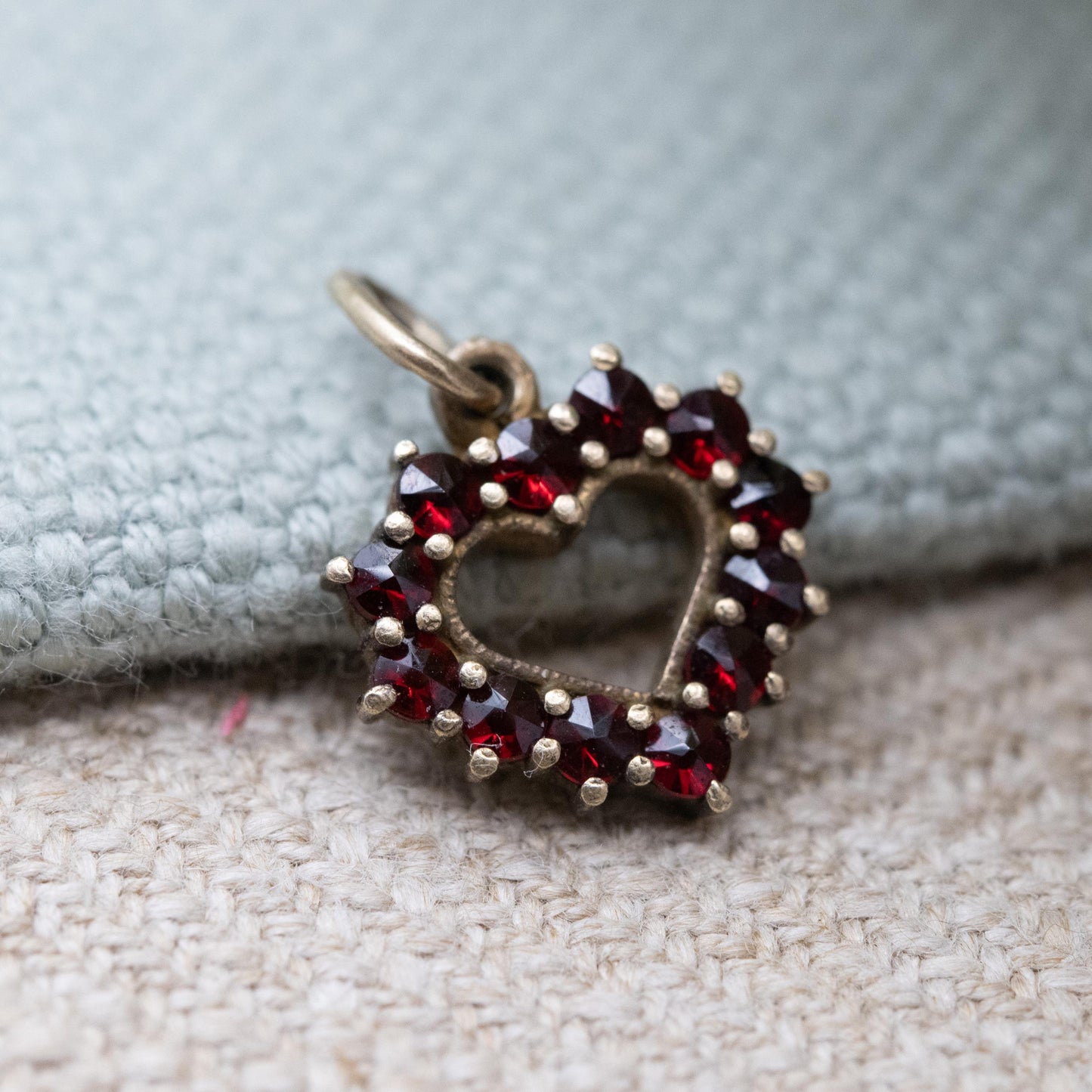 Vintage Silver Gilt Garnet Heart Pendant - European Rose Cut Love Heart Charm