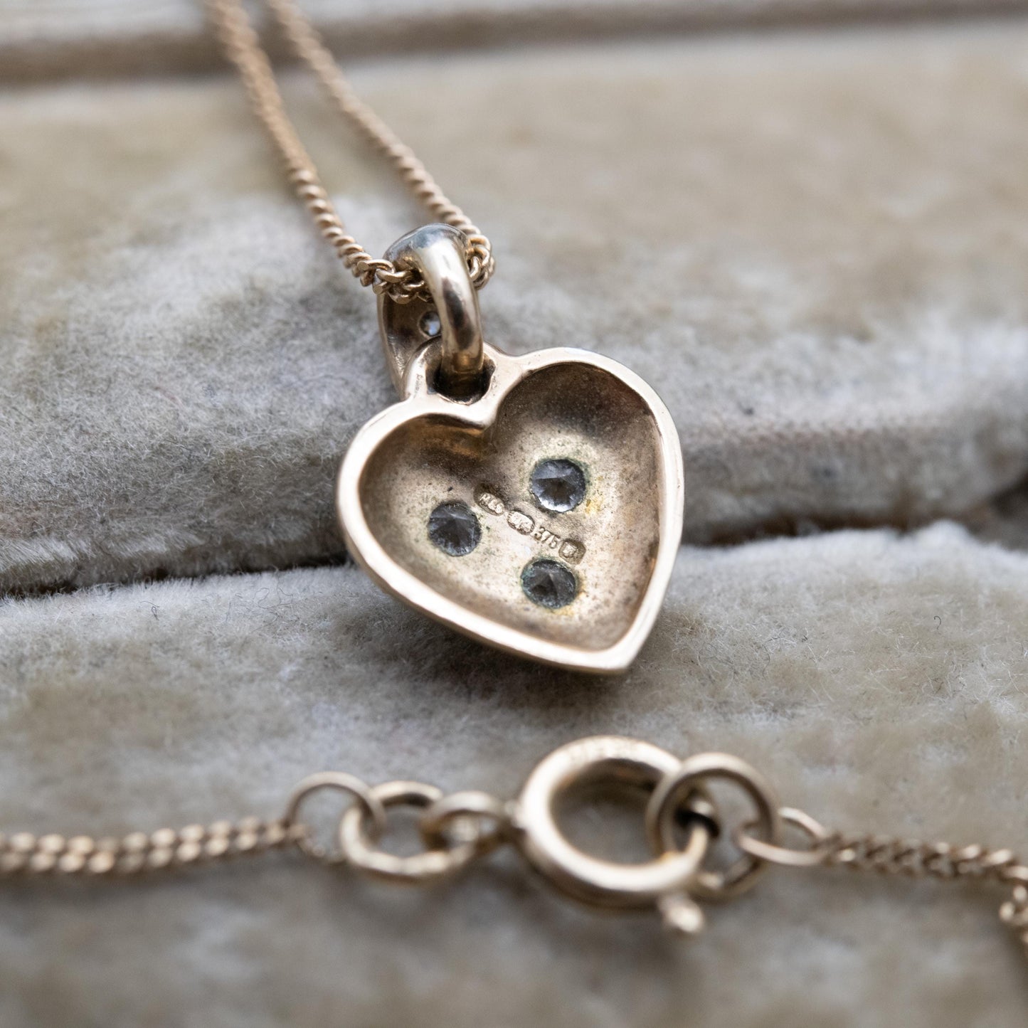 Vintage 9ct Gold Heart Pendant Necklace Two Tone with Clear Stones - Yellow Gold & White Gold