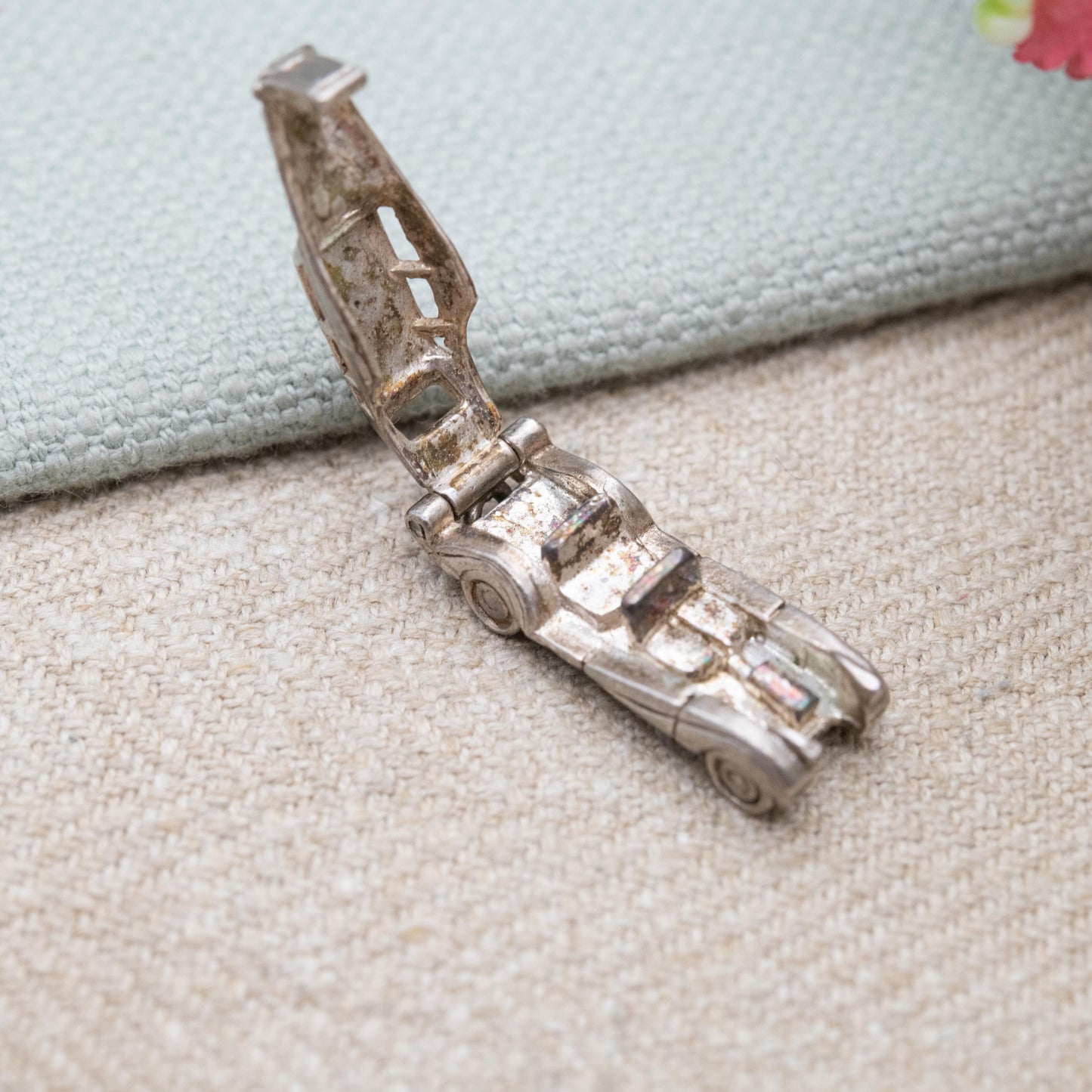 Vintage Sterling Silver Opening 1940s Classic Car Charm Pendant - Articulated American Car Interior | Gift for Charm Bracelet
