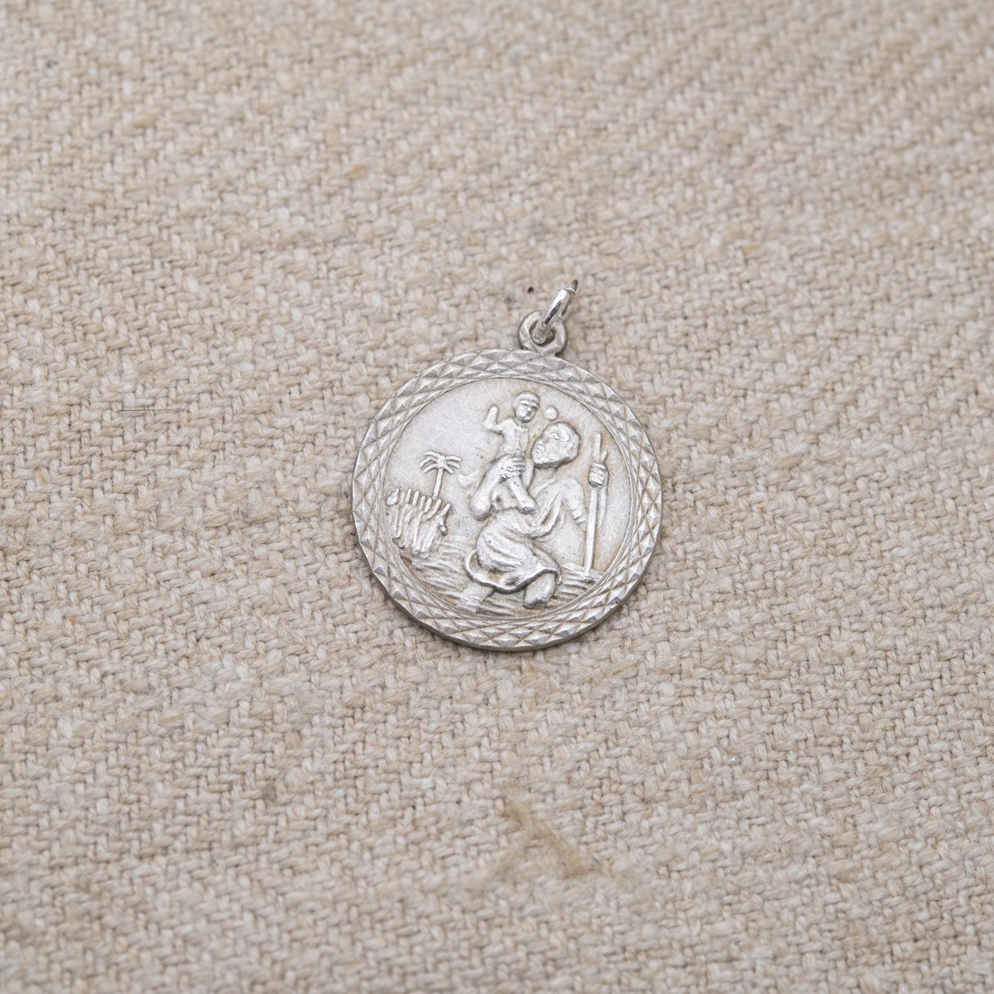 Vintage Sterling Silver St. Christopher Pendant - Saint of Travelling | Christian Religious Jewellery | Detailed Image with Geometric Border
