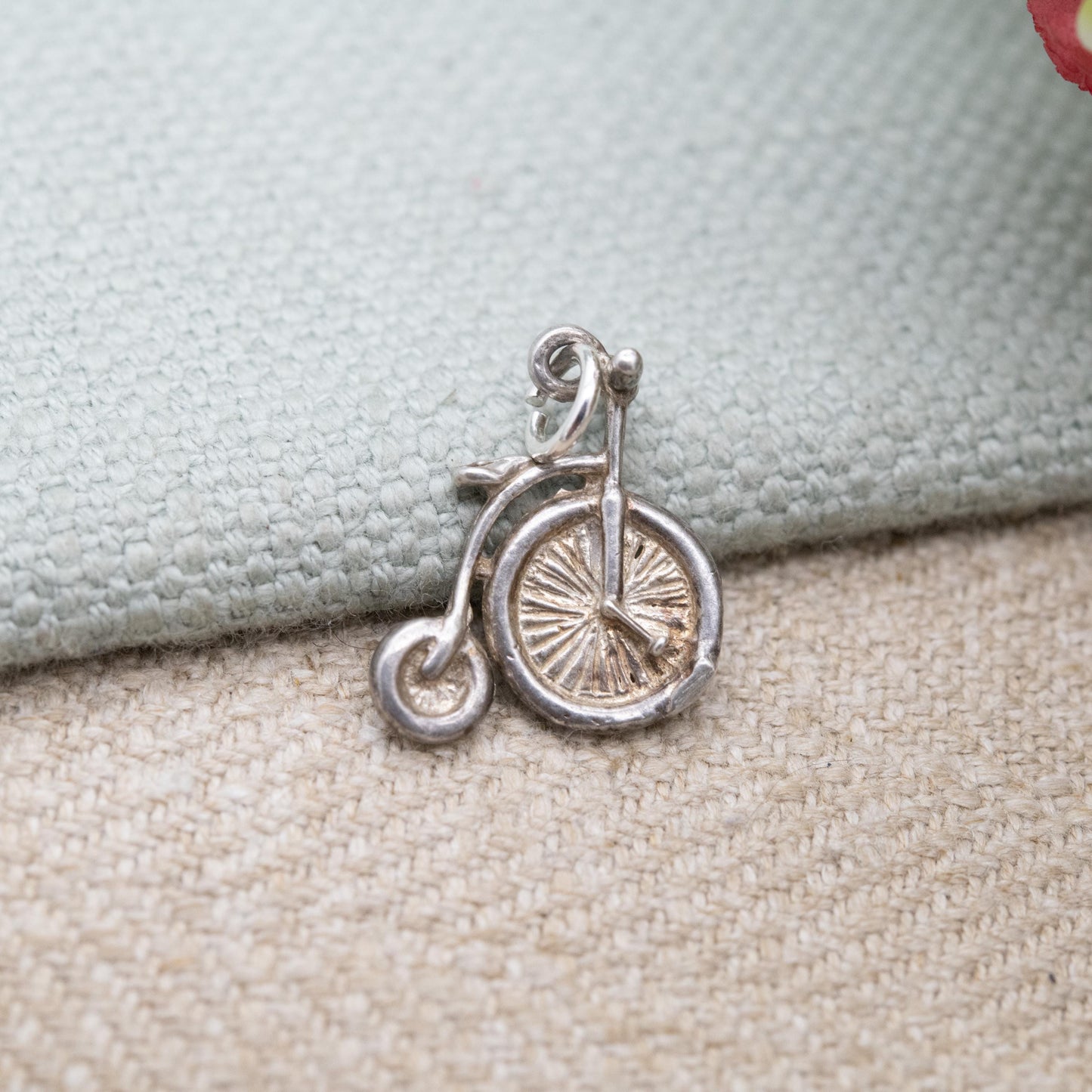 Vintage Sterling Silver Penny Farthing Bike Charm Pendant - Gift for Cycling Enthusiast Charm Bracelet
