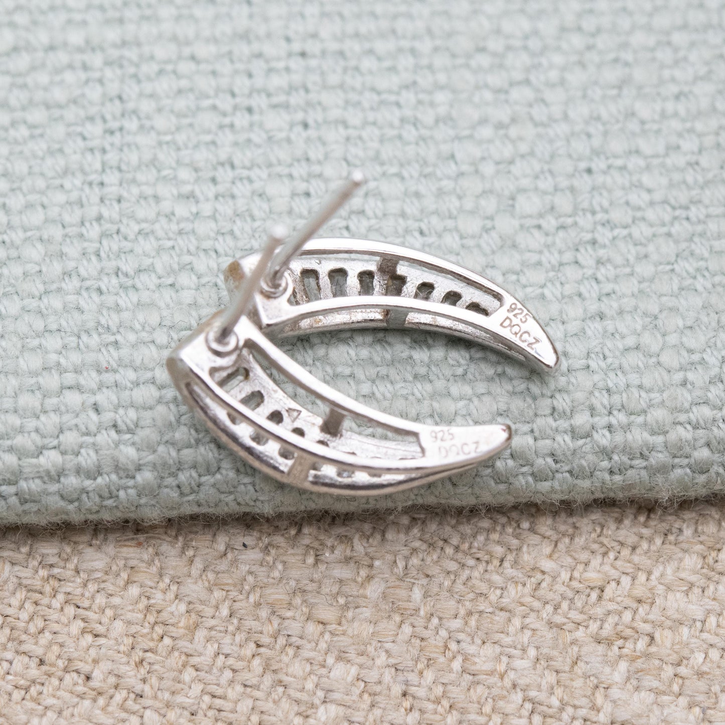 DQCZ Sterling Silver Horn Stud Earrings - Geometric Shape Semi-Circle | Gift for Her