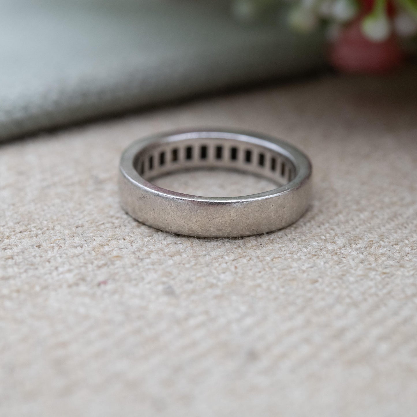 DQCZ Sterling Silver Half Eternity Ring - Minimal Y2K Design Flush Setting Band | UK Size - L | US Size - 5 3/4